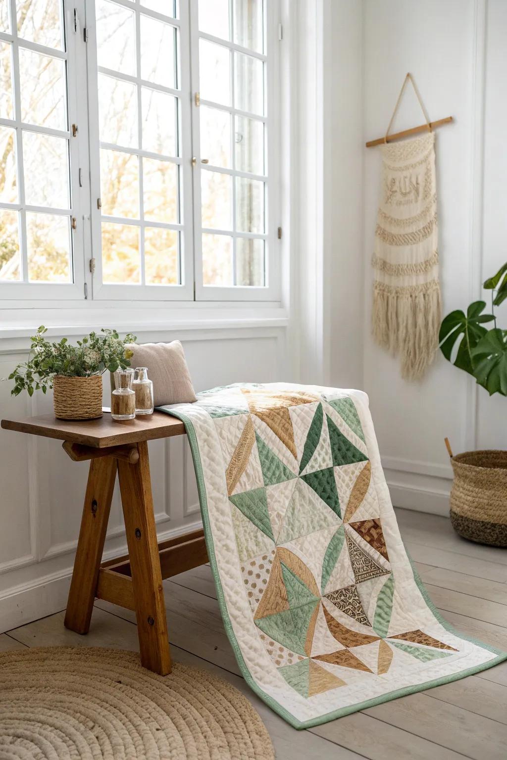 Elevate your quilt schemes with refined hourglass sashing for an impression of enduring allure. 🌿✨