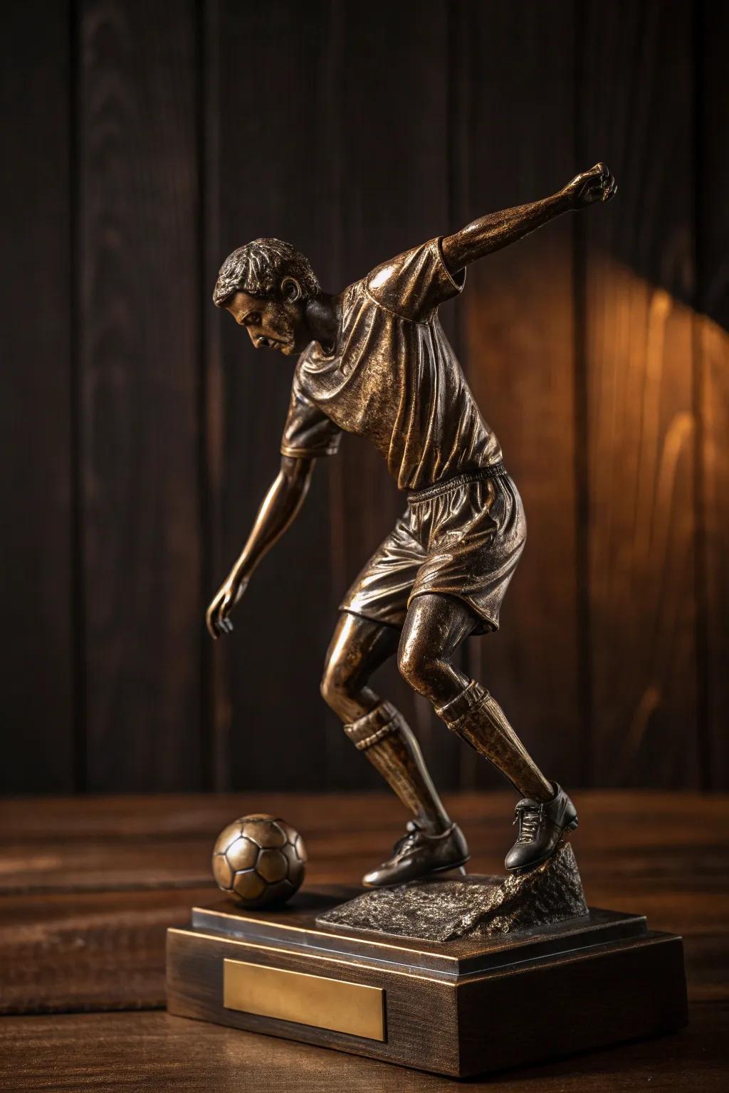 Celebrate Victory: Masterfully Crafted Soccer Action in Bronze.