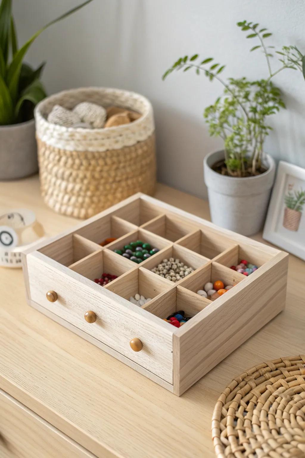 Arrange with elegance: Discover the charm of multi-compartment storage for all your little treasures.