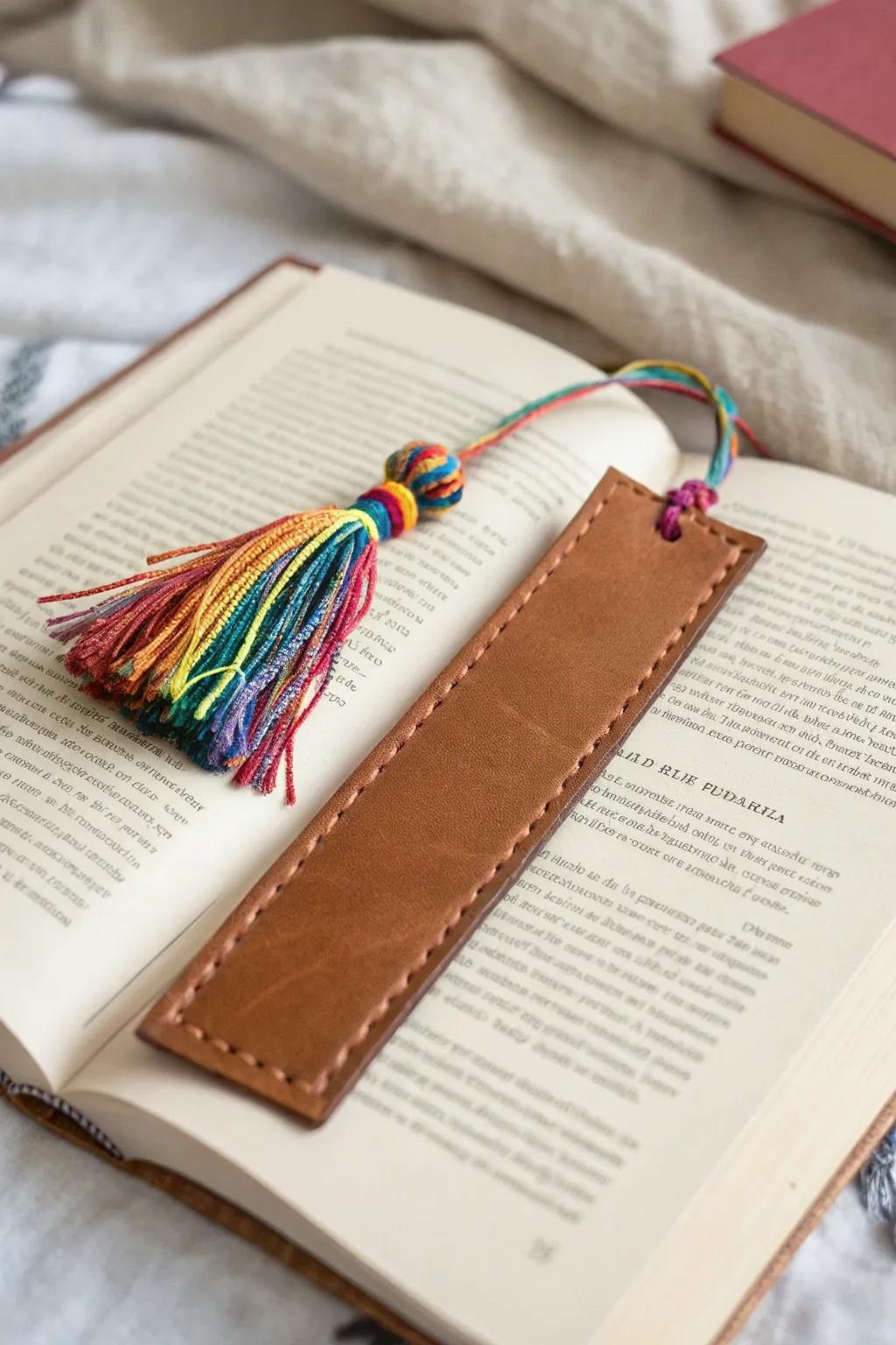 Enhance your reading experience with a hint of playful elegance—our fringe-adorned leather bookmark brings charm and functionality to every page.