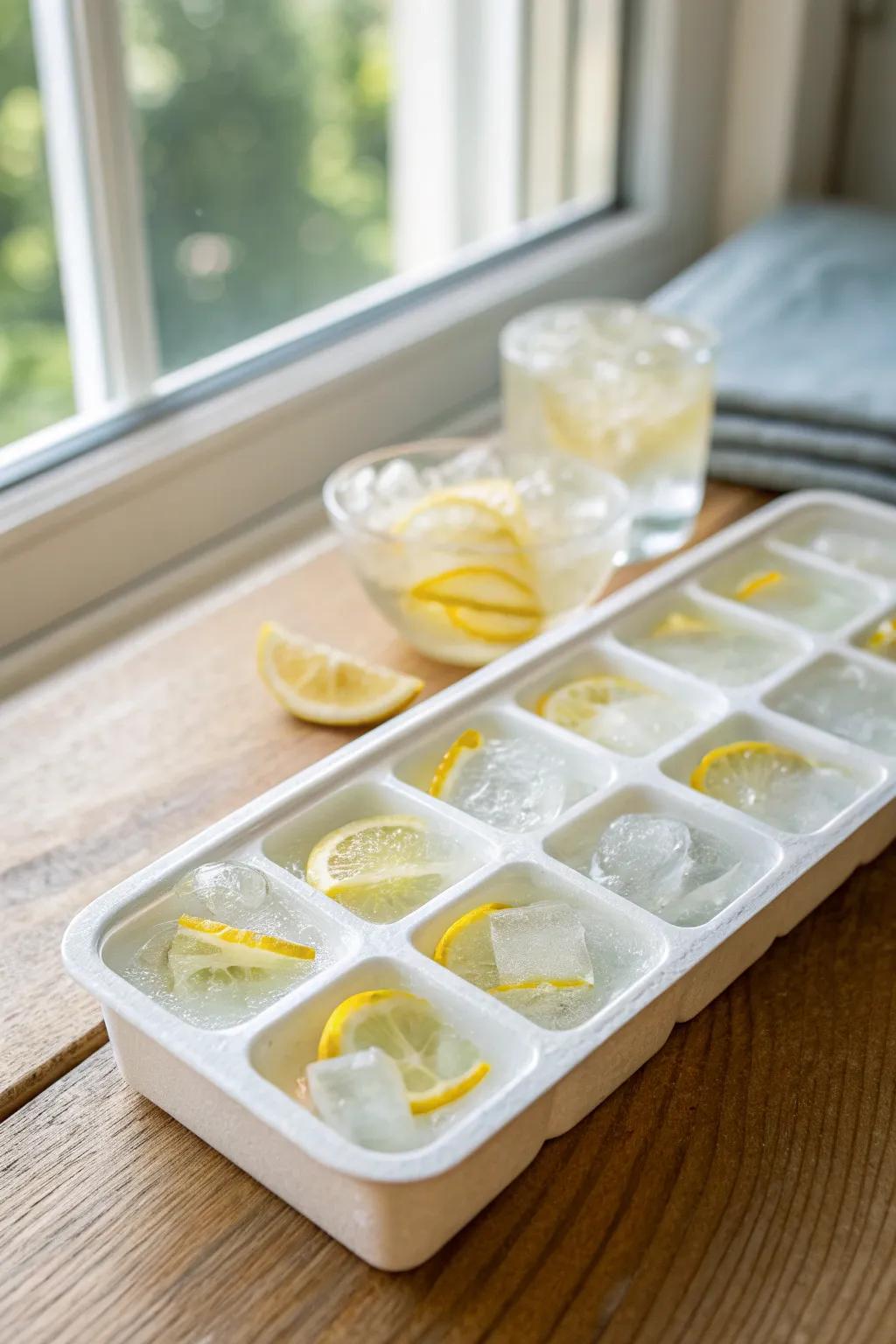 Elevate your beverages with a hint of sophistication: Citrus Swirl Infused Ice for a revitalizing twist.