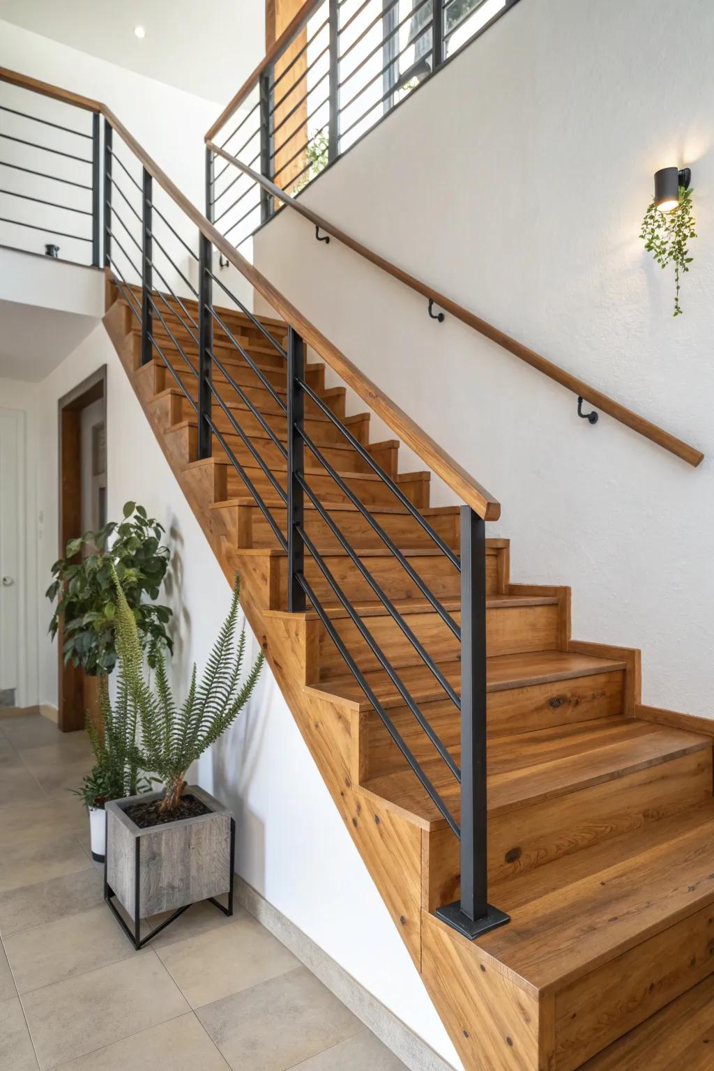 Perfect your staircase with a mix of wood and metal for a chic, industrial appeal.