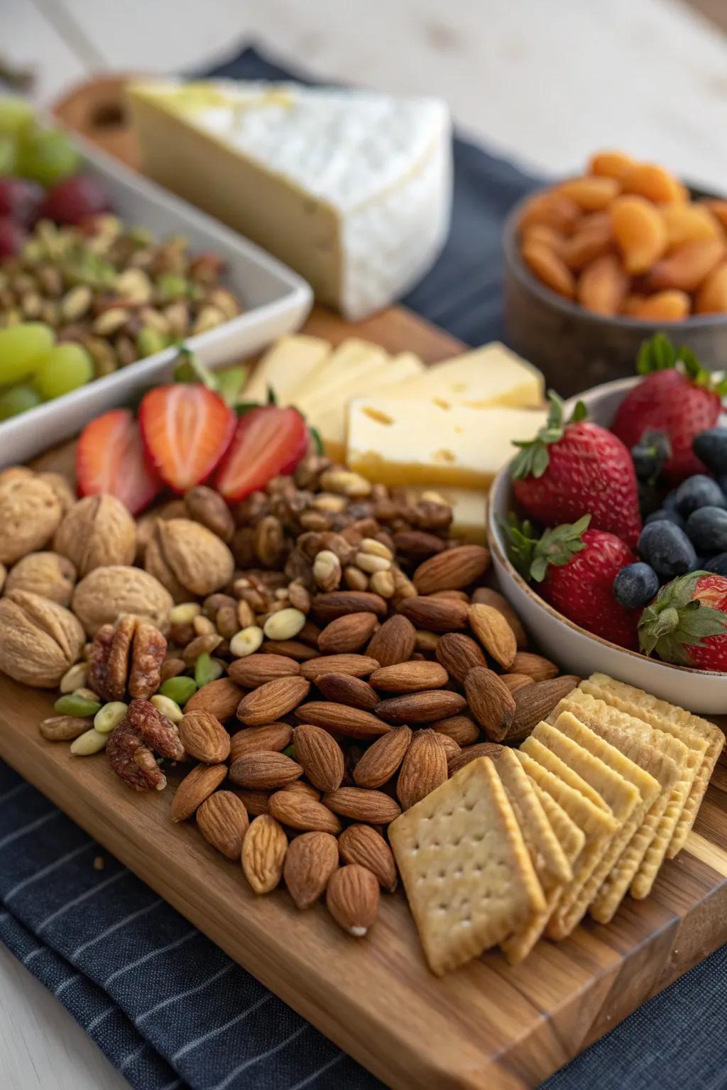 An assortment of nuts enriches the display with texture and flavor.