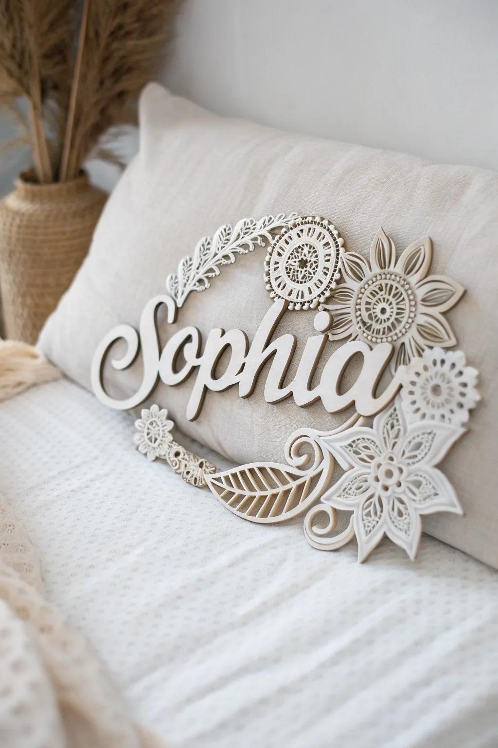Uncover the allure of antispace with this enchanting 'Sophia' title artistry, where patterns animate elegance and straightforwardness.