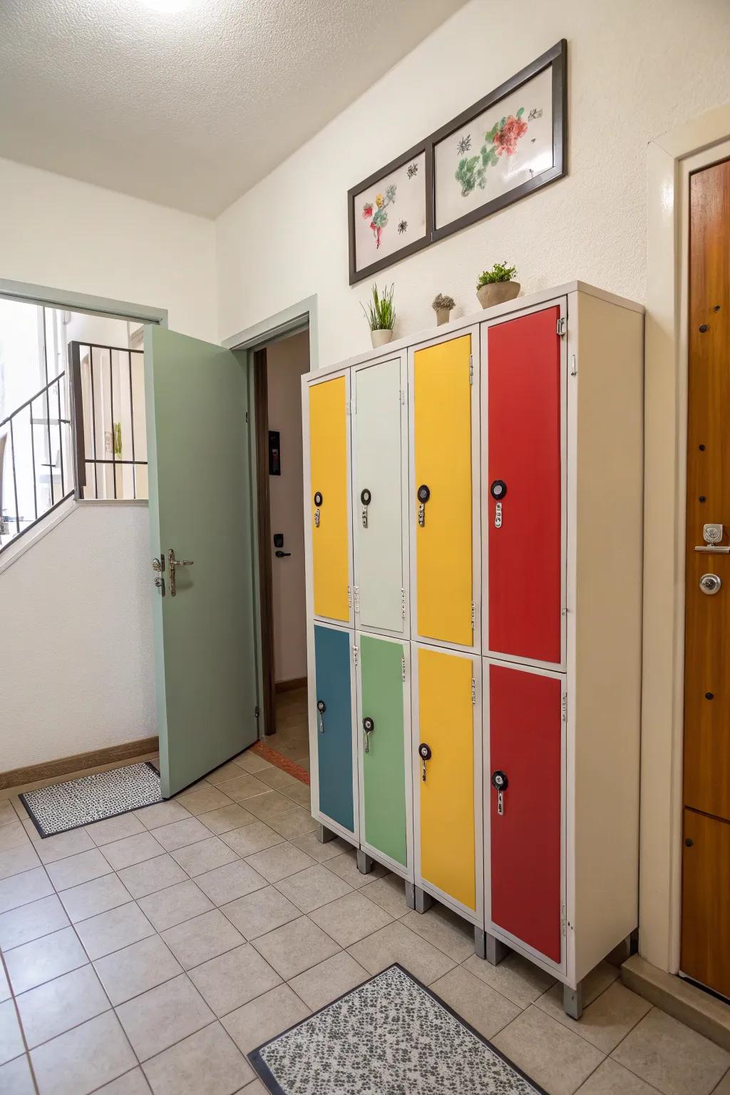 Slim lockers afford a stylish and efficient holding alternative.