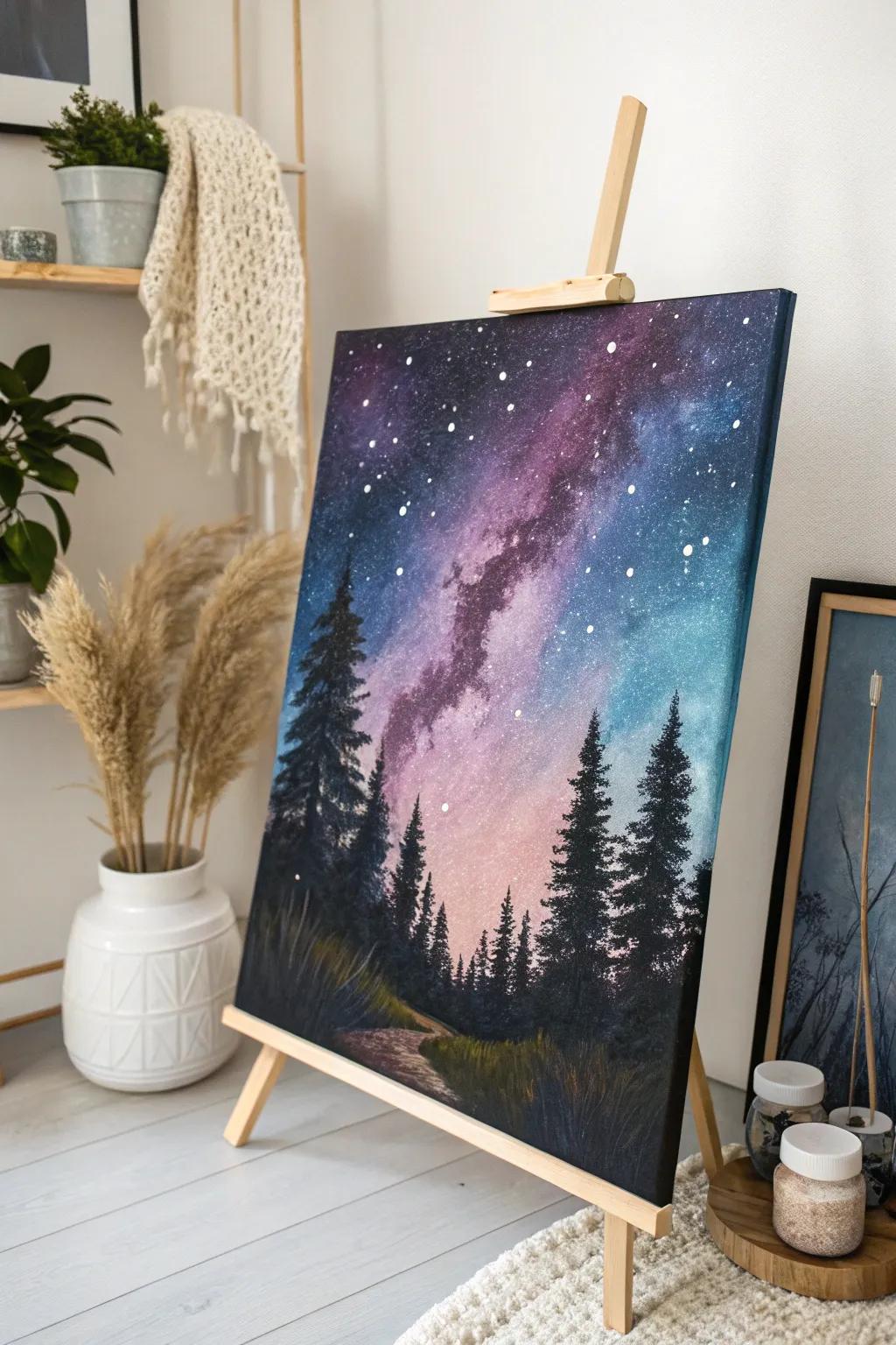 Transform your setting via the enchanting tints of a colorful evening expanse. 🎨✨ #ScandinavianBoho #NightPainting #ArtisticCraft