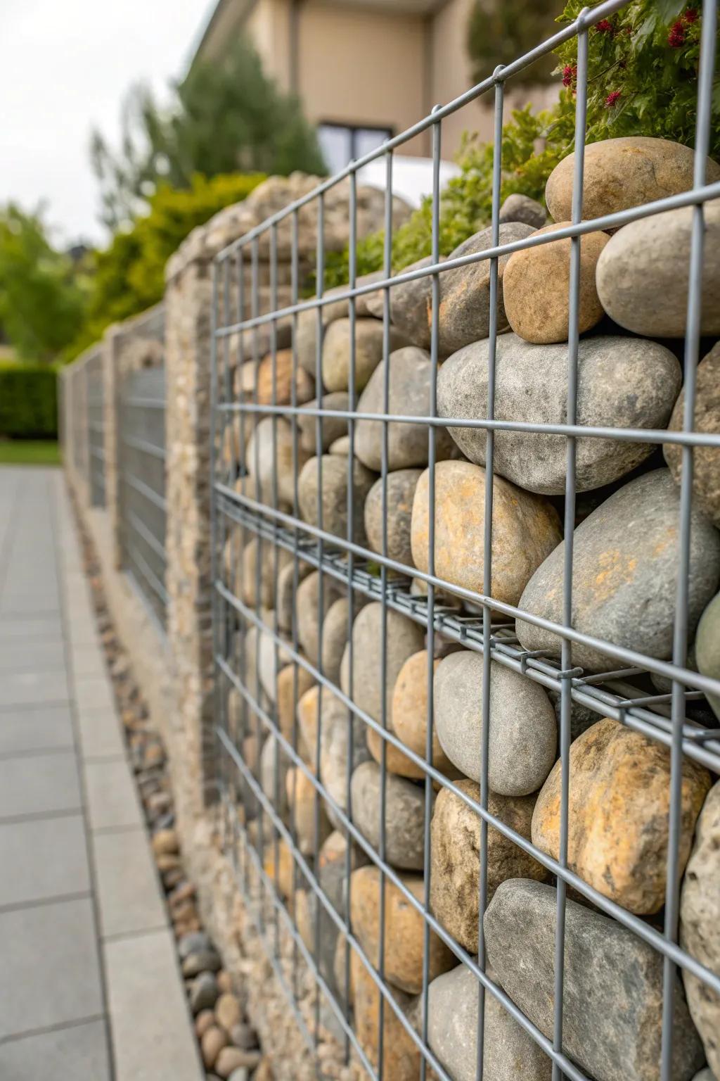 Elevate your garden with the enduring craftsmanship of a woven stone basket wall.