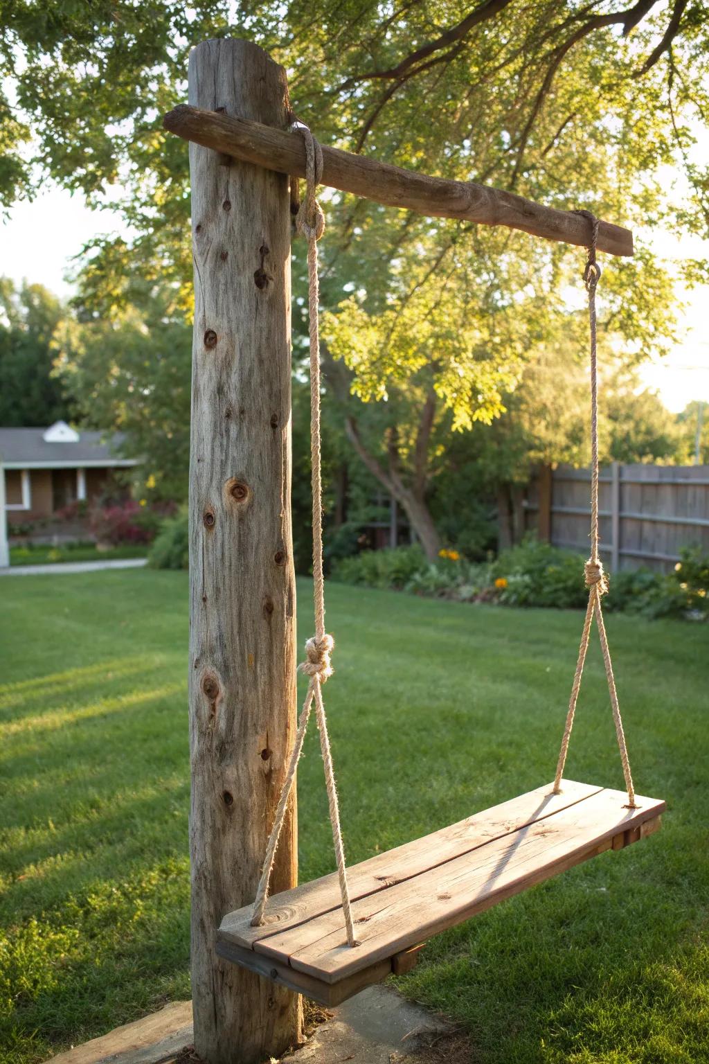Translate reminiscence into joy through this handcrafted swing amusement marvel.