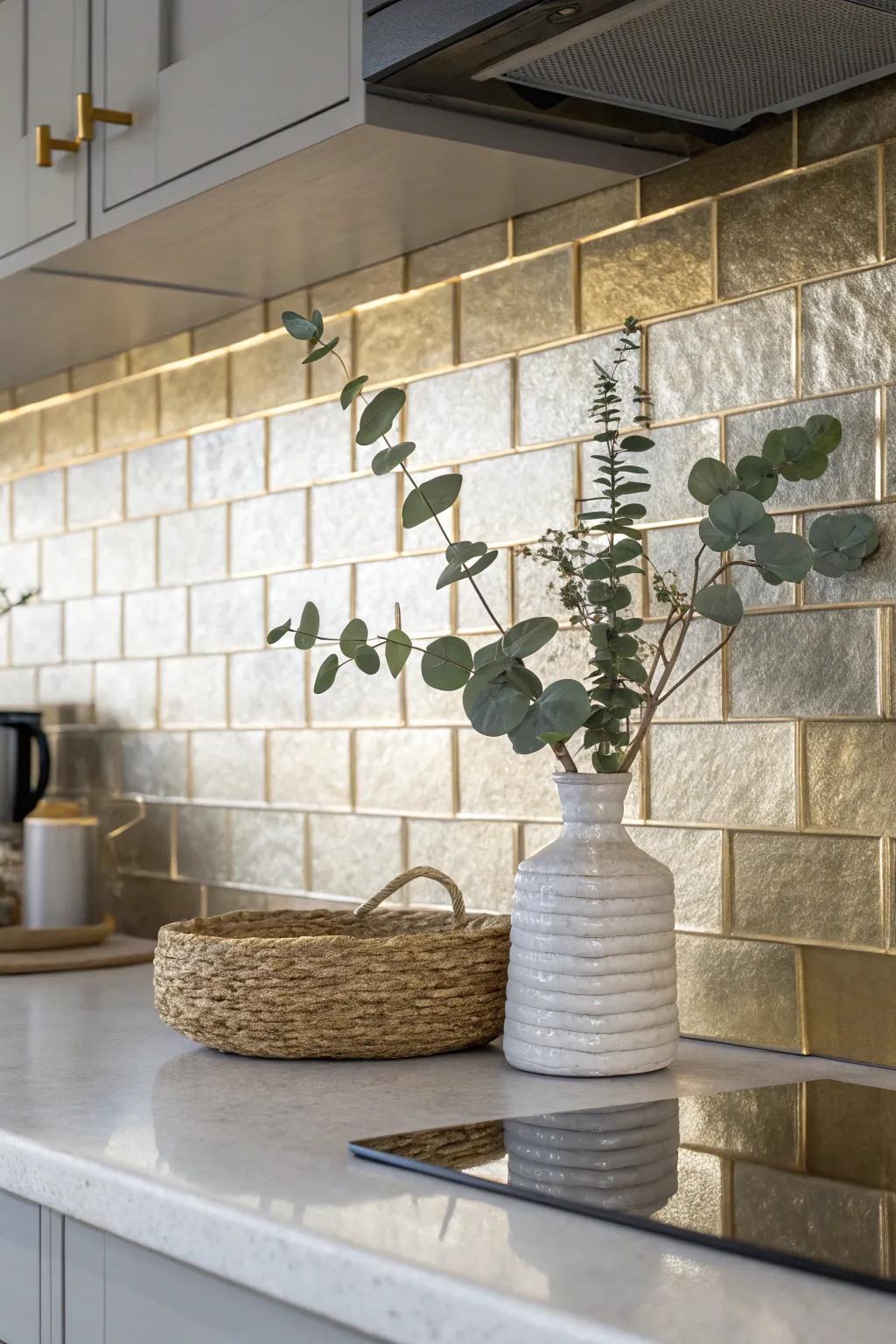 Revamp your culinary space via an impression of shimmering enchantment for a sophisticated, minimalist atmosphere.