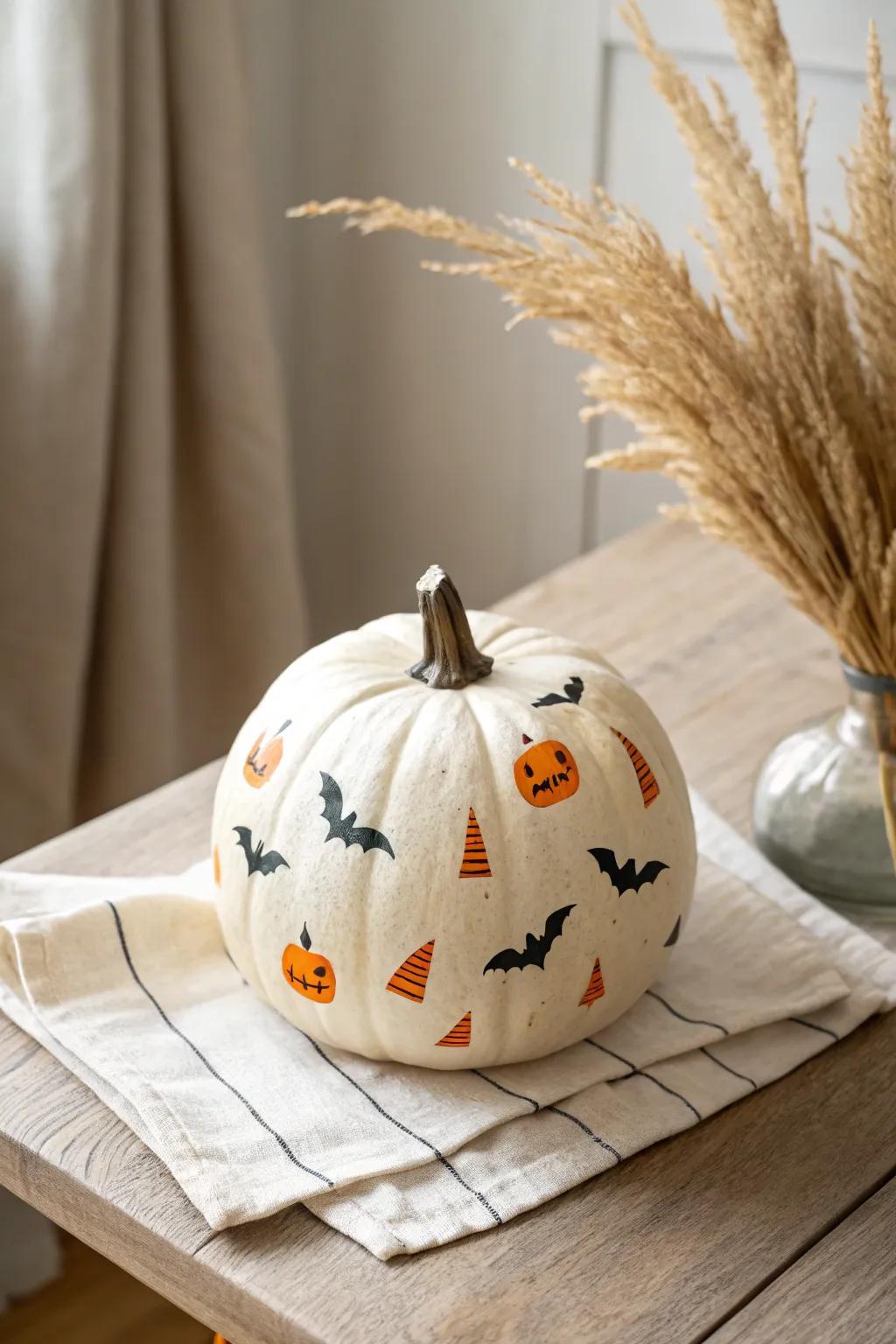 Embrace the spirit of Halloween with minimalist painted pumpkins, blending tradition with simplicity.