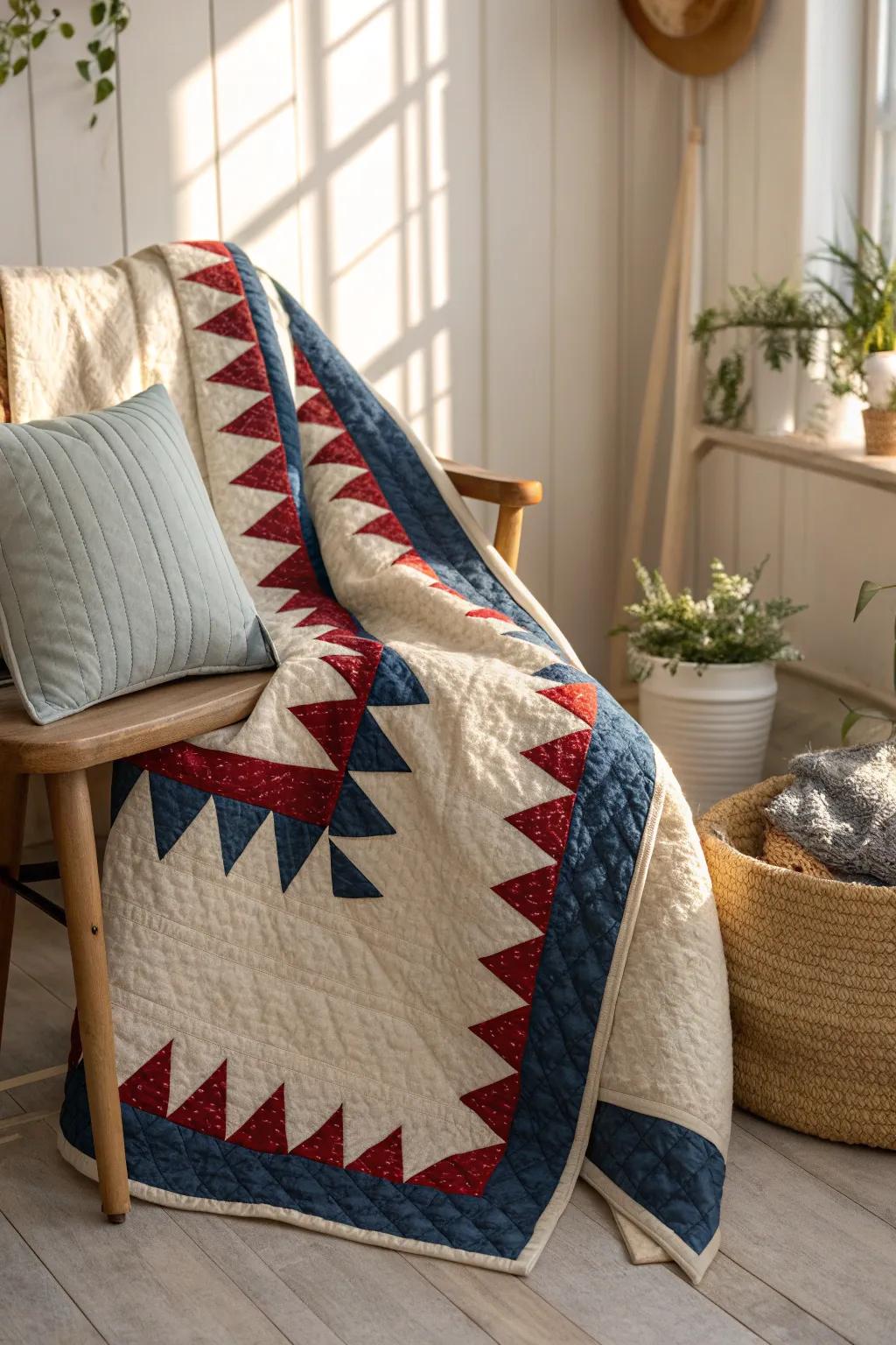 Elevate your quilt incorporating a bold jagged edge border—where artistry meets striking design.