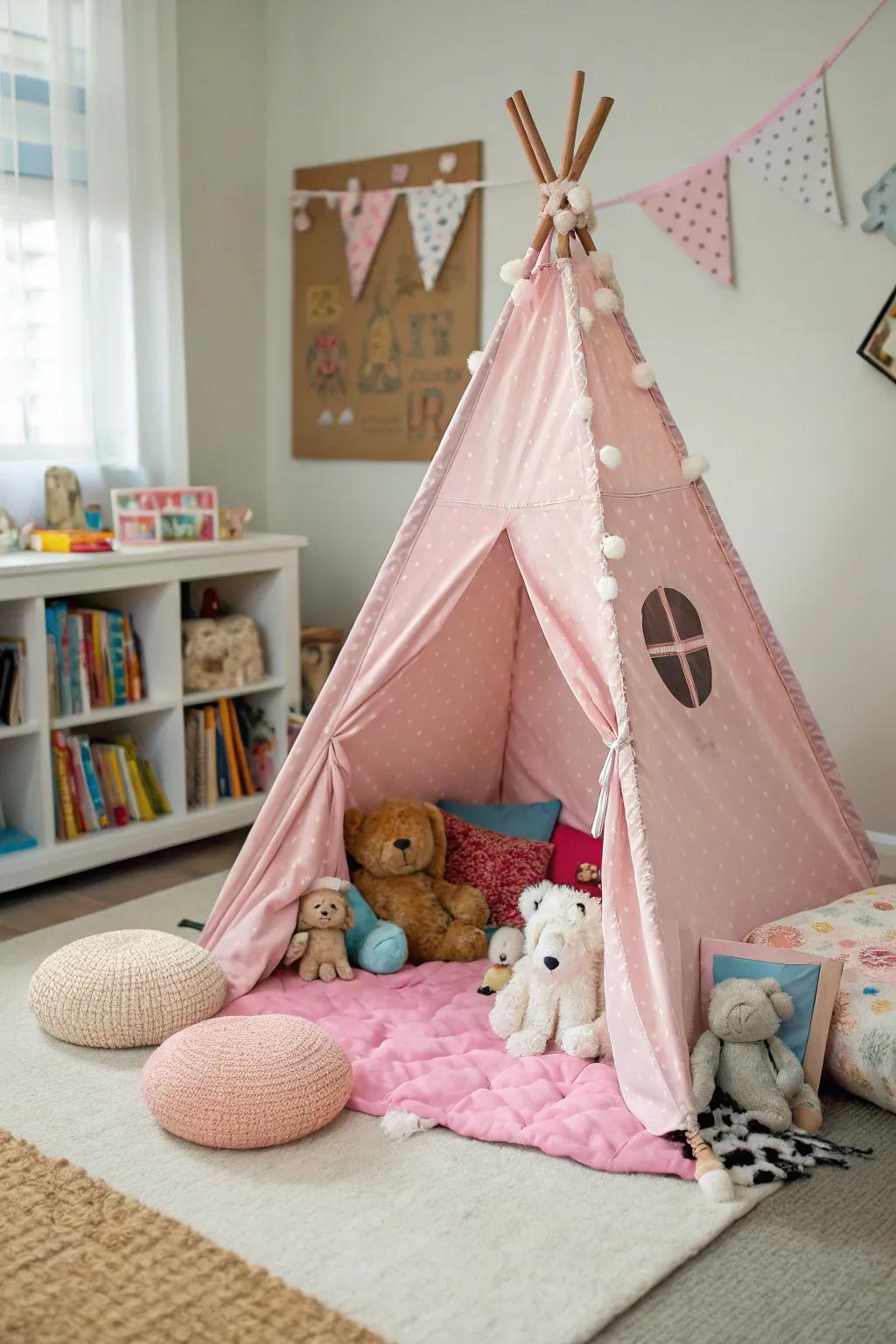A snug canvas shelter tent crafting a magical nook for recreation and repose.