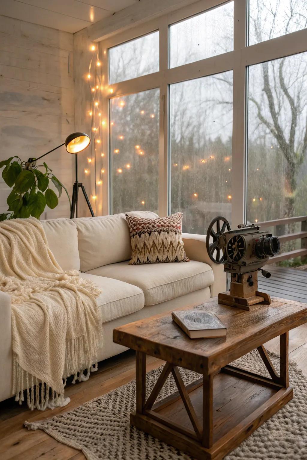 Set the stage for a classic cinematic marathon, allowing the rainfall to serve as your soundtrack.
