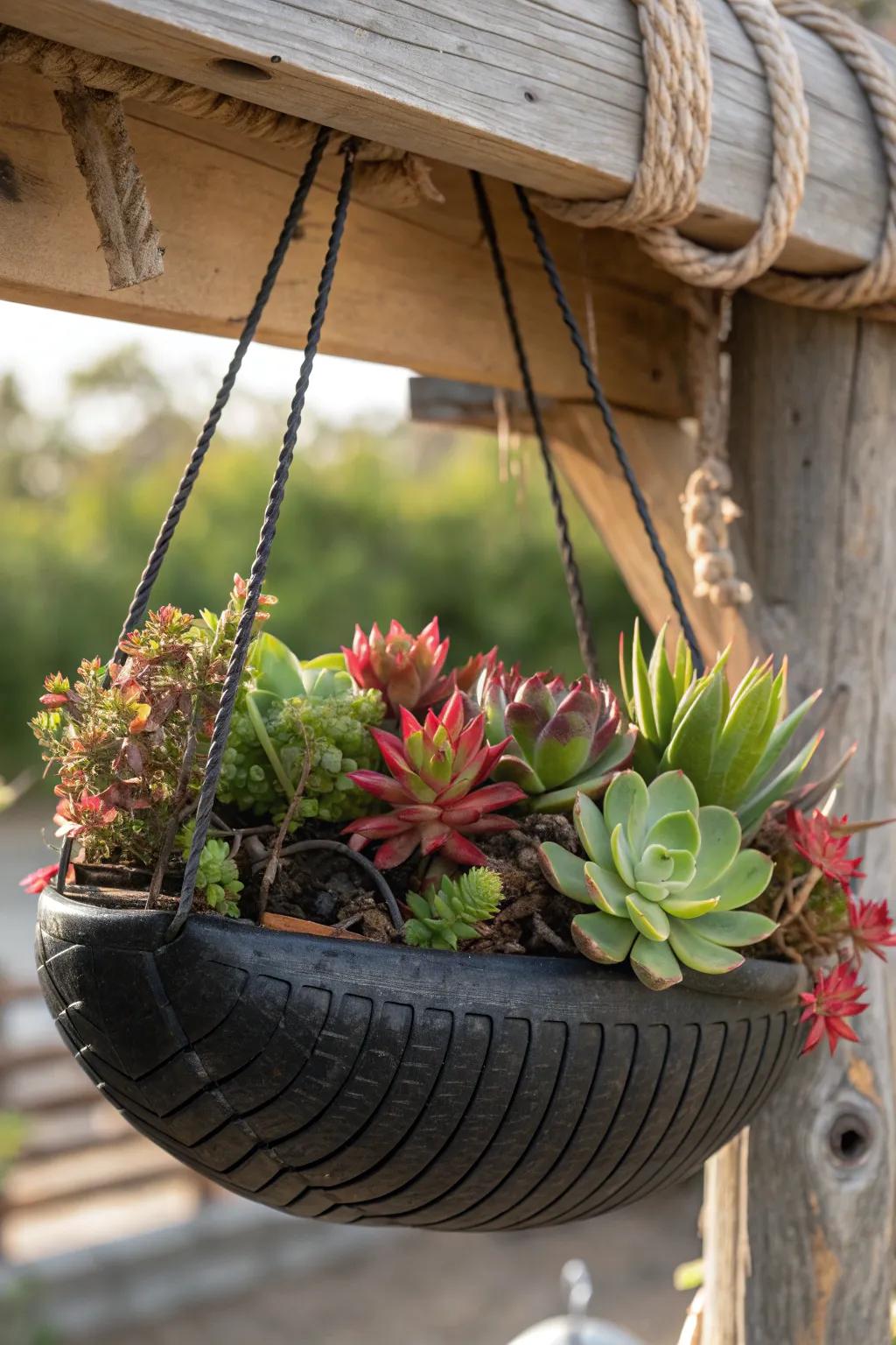 Reanimate, Reprocess, Reimagine: Remold antiquated inner tubes into dynamic succulent receptacles.