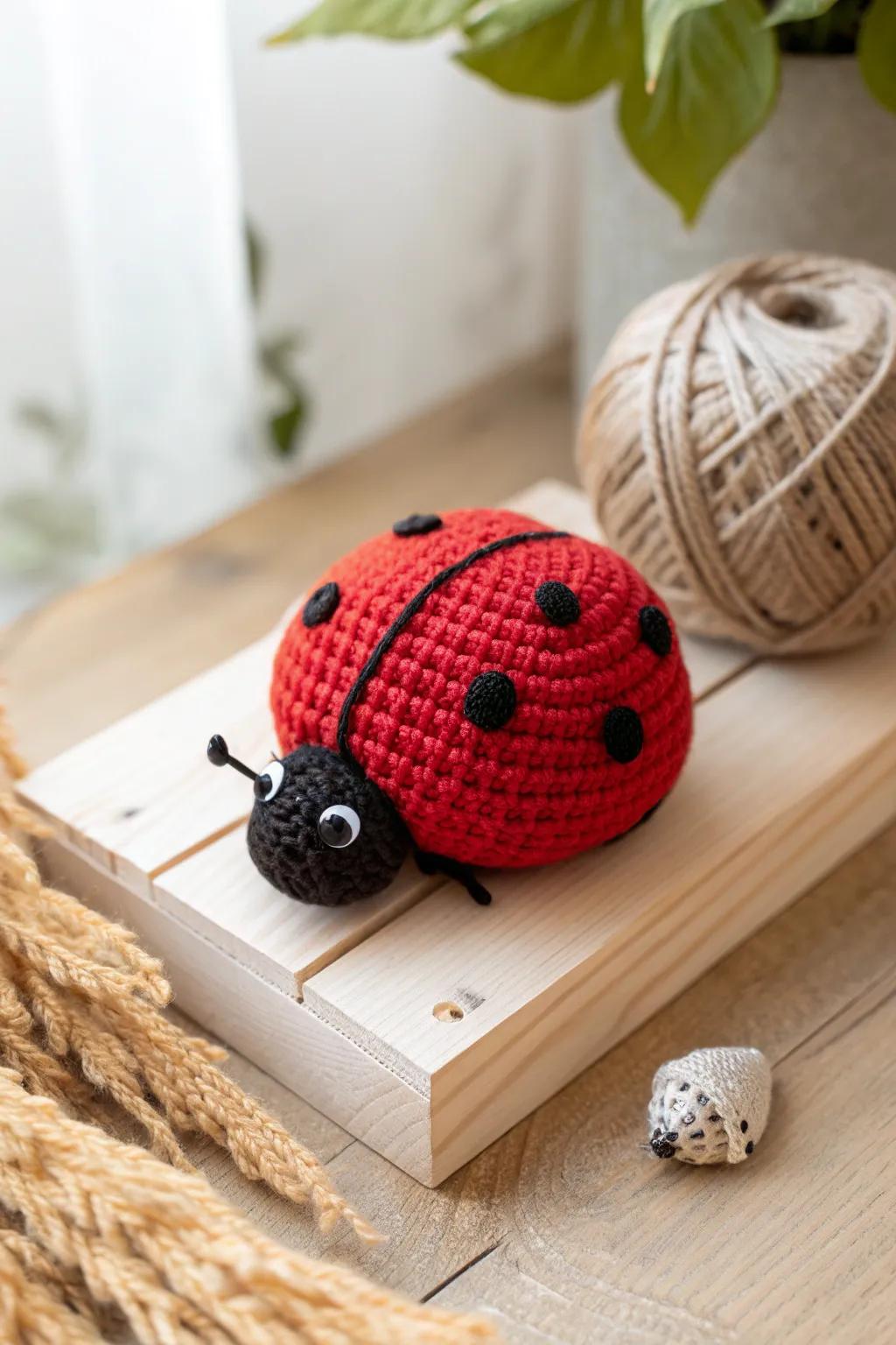 Fashioned with tenderness: A charming scarlet beetle toy that imparts joy and simplicity into any setting.