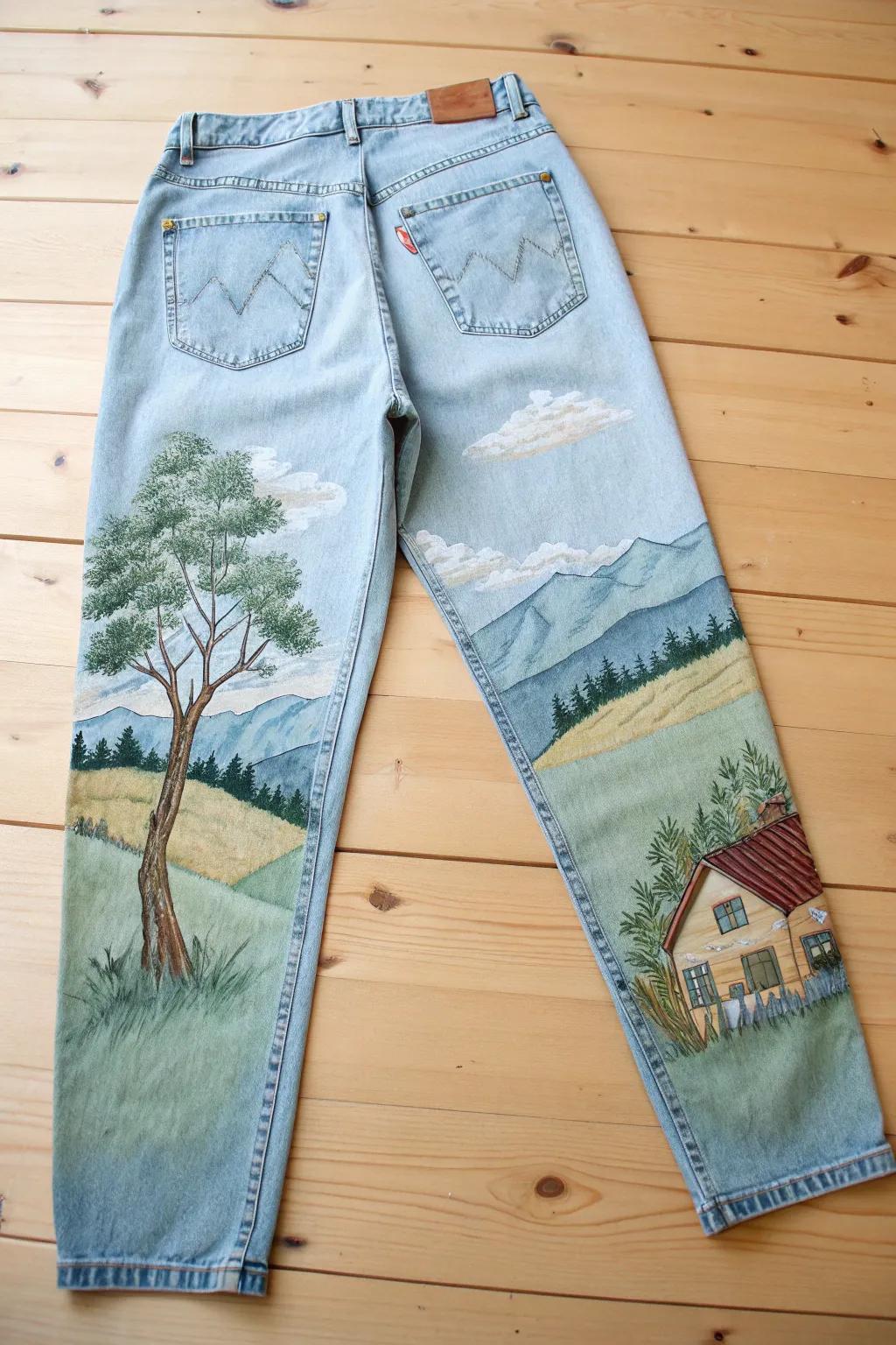 Turn your jeans into a canvas of serene stories. #IllustrativeArtistry