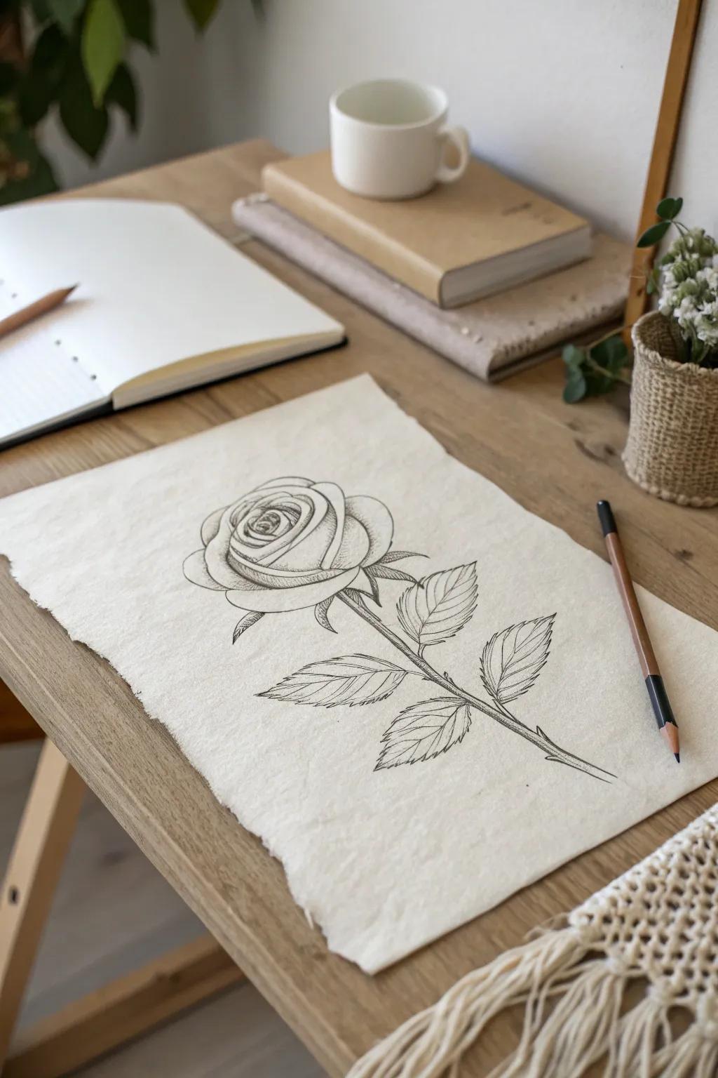 Embrace simplicity with a hand-sketched bloom, where minimalism converges with profound allure.