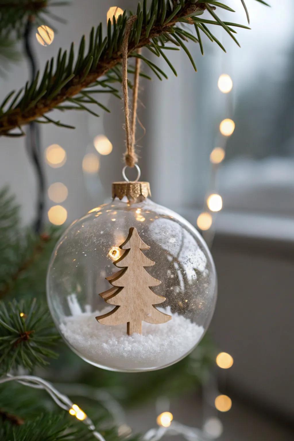 Introduce a dash of celebratory refinement to your tree showcasing this handcrafted bauble snowglobe.