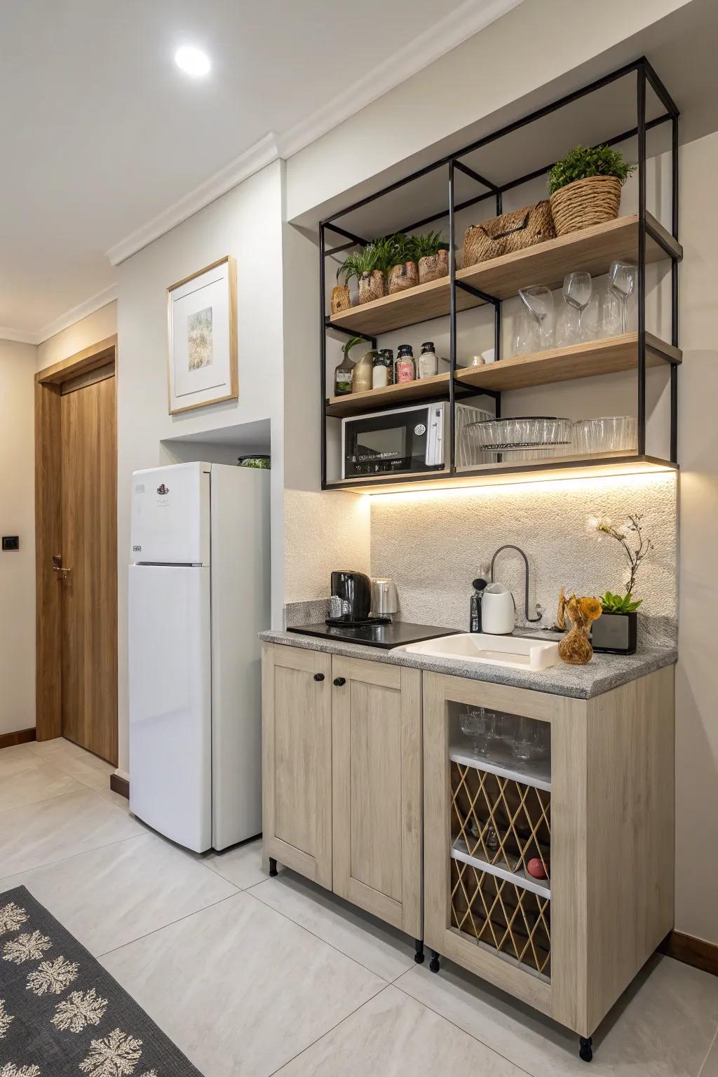 Elevate your spare room into a chic kitchenette ideal for entertaining.