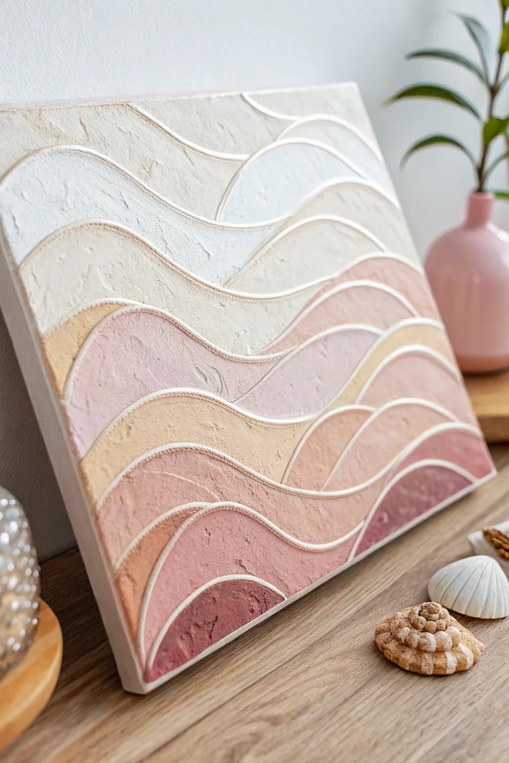 Delve into the world of texture with calming waves that leap from the canvas, celebrating ease and natural allure.