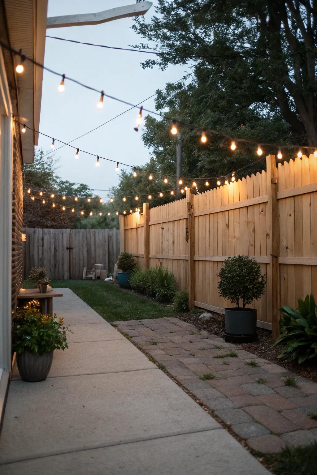 Embrace minimalism by draping string lights along your perimeter for a soft, ambient glow.