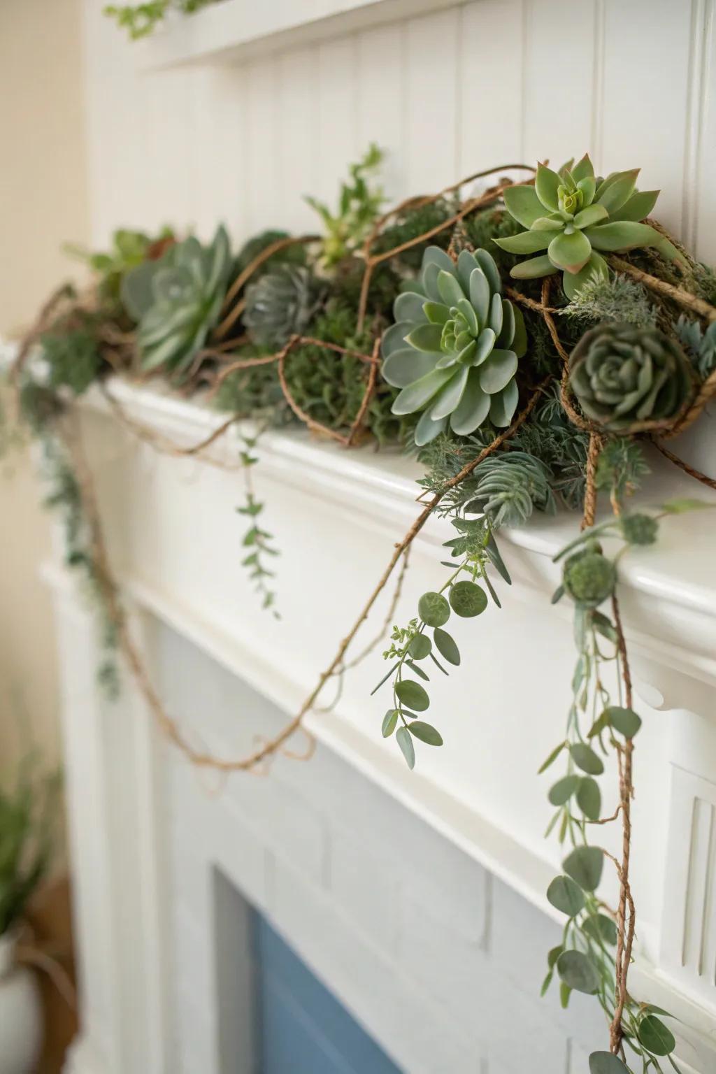 Breathe vigor into your abode with a spectacular succulent festoon that intermingles minimalist sophistication with the allure of nature.