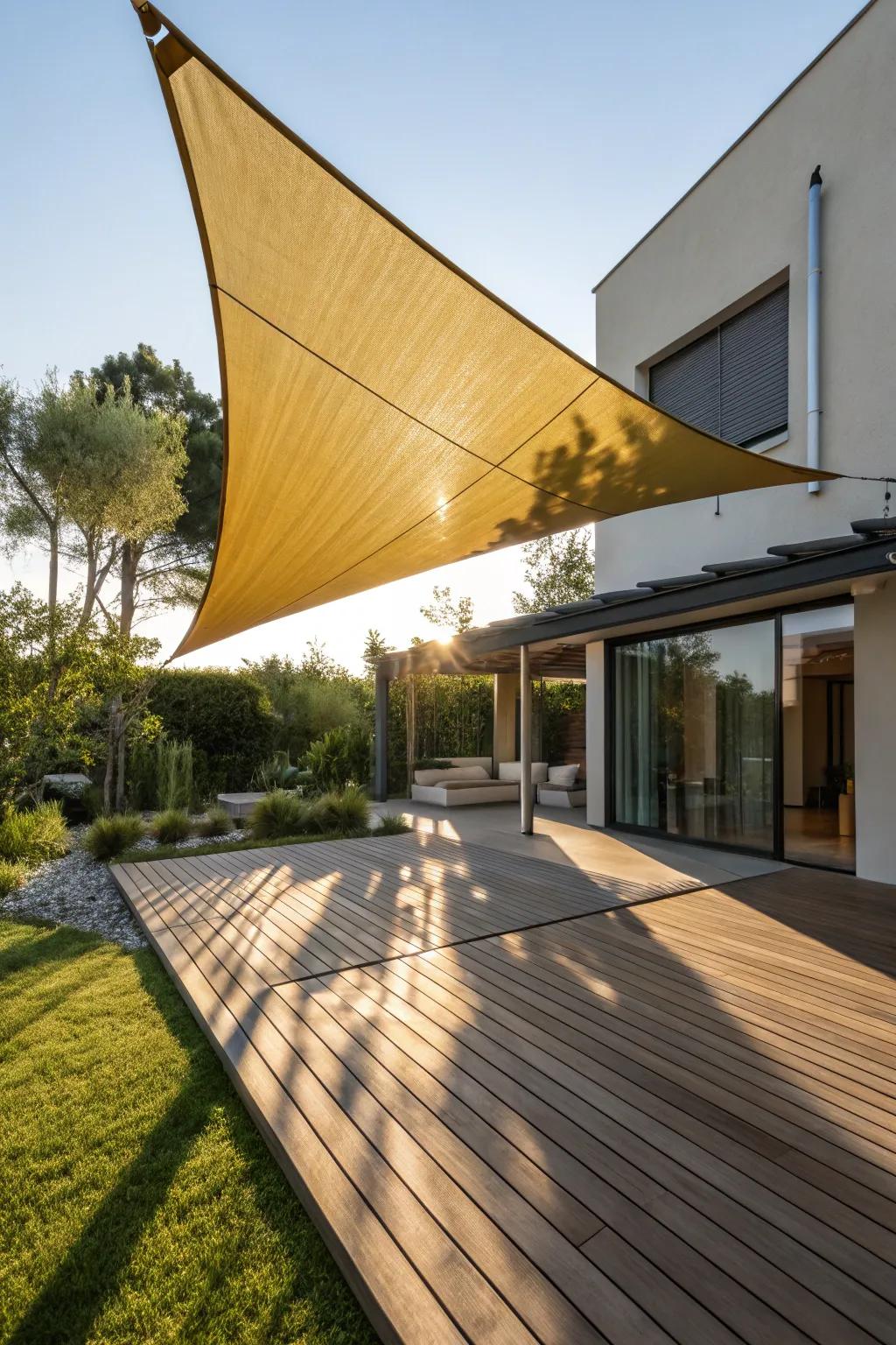 Elevate your outdoor area with a chic triangular shadow sail—where modern aesthetic meets exceptional artisanship.