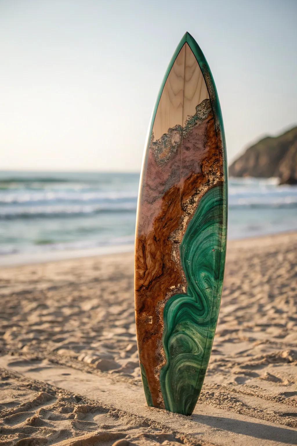 Ride nature’s currents: earthy pigments for a grounded surfing journey.