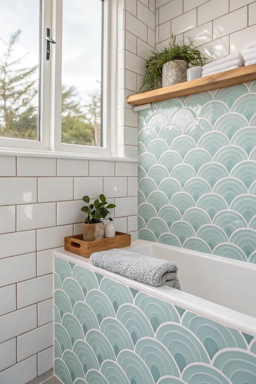 Embrace tranquility via organic wave patterns for cultivating a spa-esque lavatory retreat.