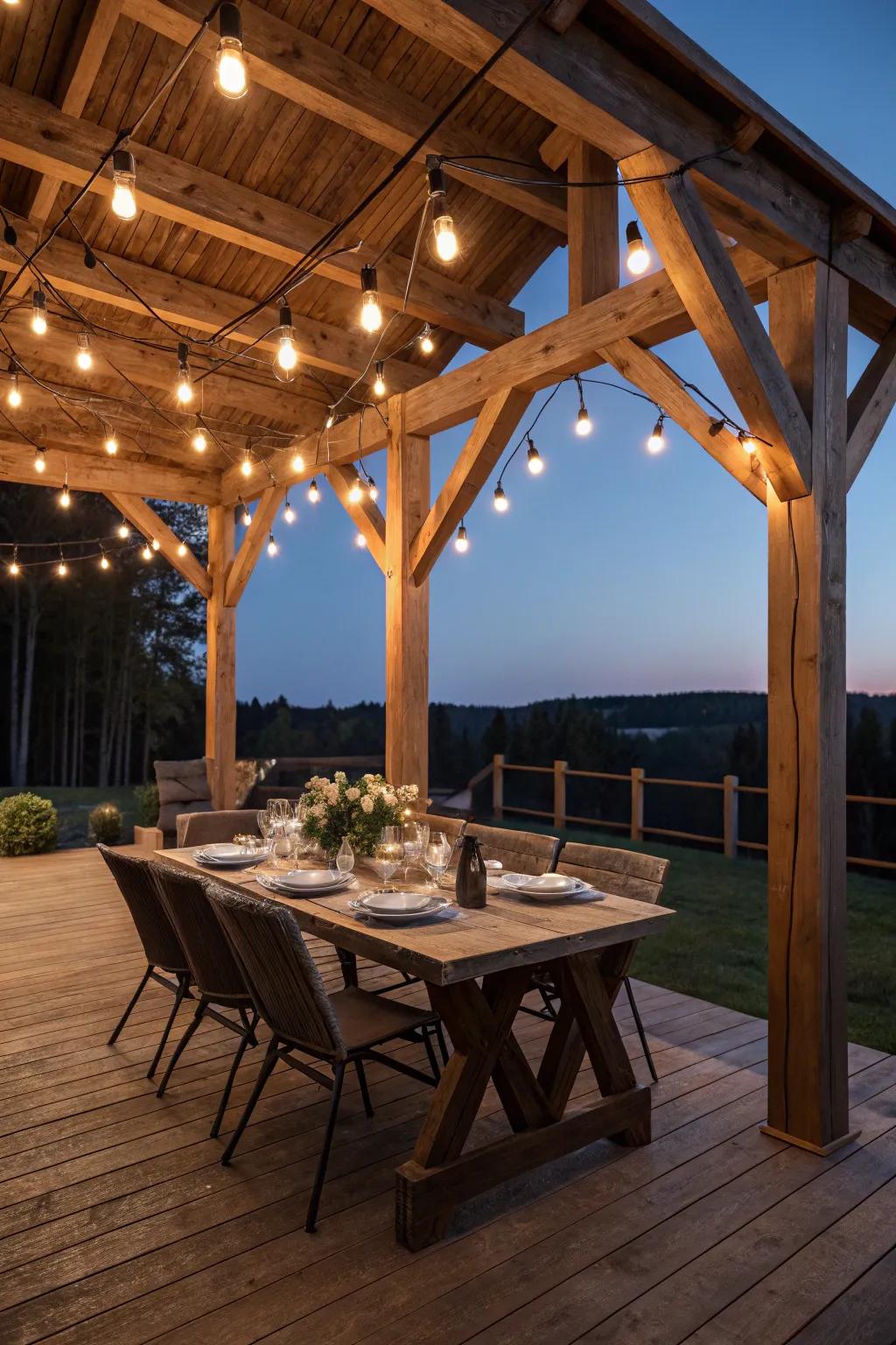 Dine beneath the celestial sphere in refinement with a exquisitely crafted timber porch milieu.