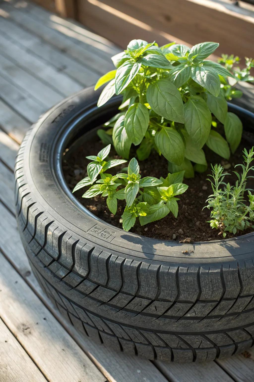 Turn old tires into lush compact herb gardens and delight in fresh flavors at your convenience!