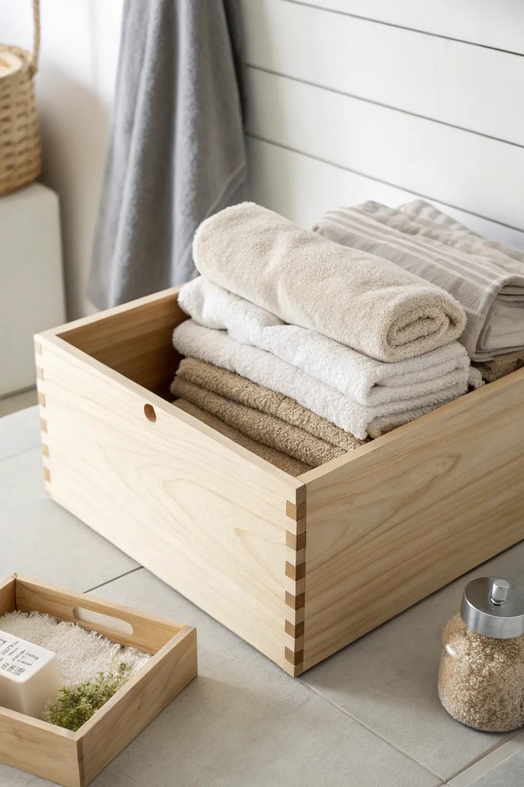 Elevate your gifting with lavish timber box towel presentation that doubles as chic storage.