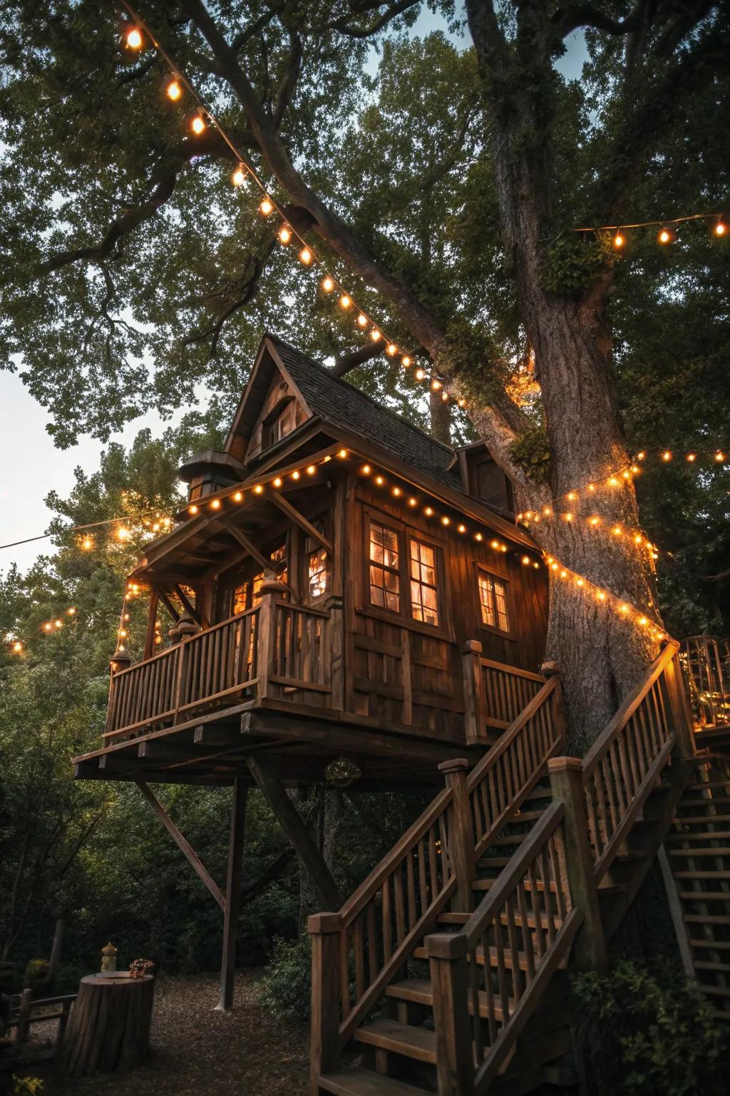 Transmute your treehouse into a bewitching nighttime sanctuary through the snug luminescence of strand illuminations.