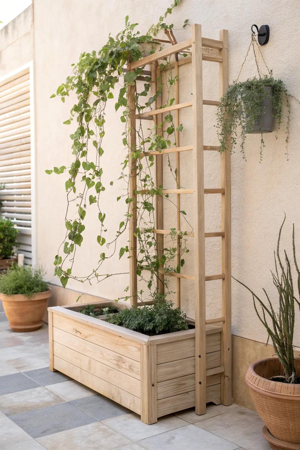 Elevate your patio with the seamless beauty of an integrated trellis vessel. Simplicity and style, naturally combined.