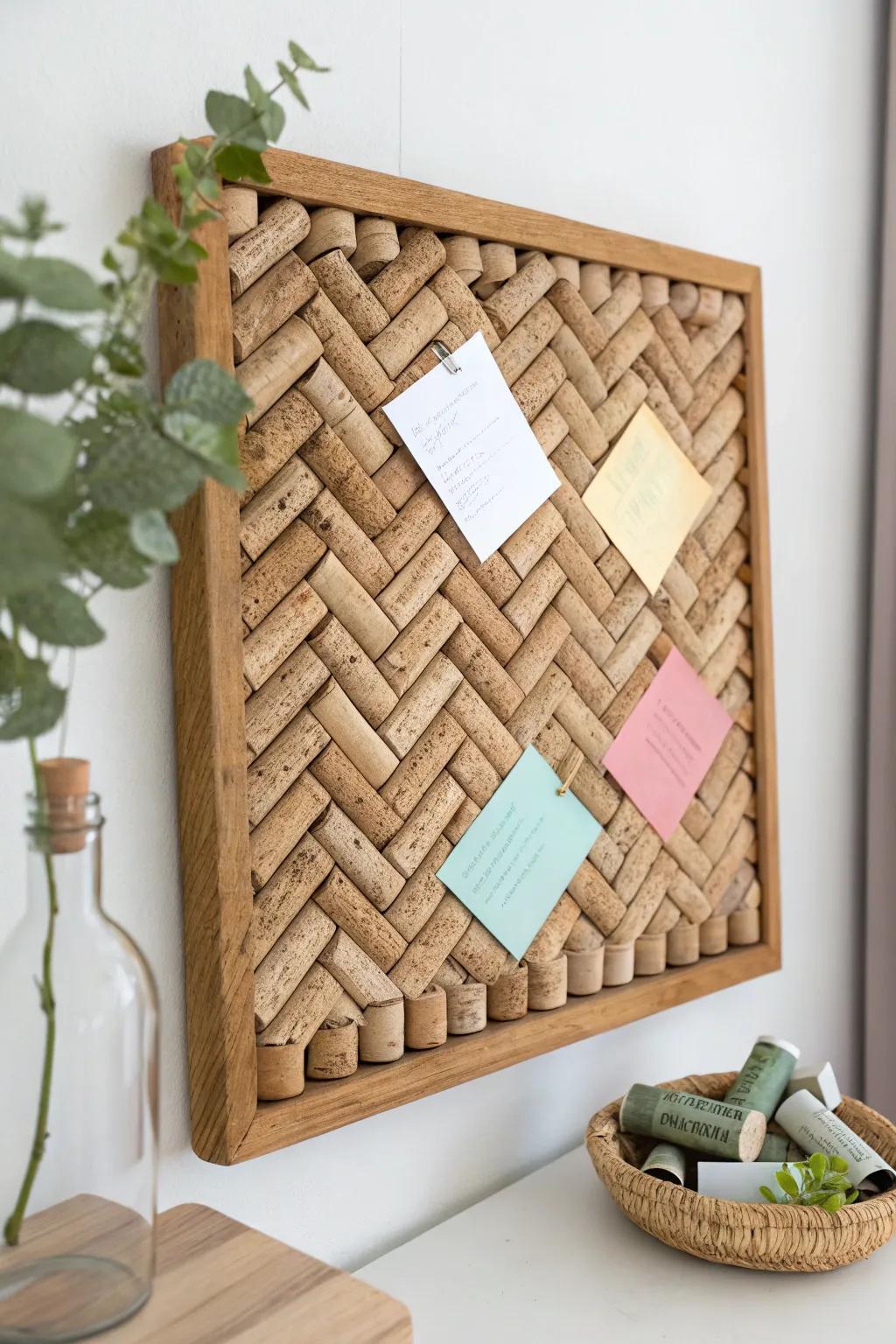 Improve your organization efforts with this delightful cork reminder board, blending simplicity and style.