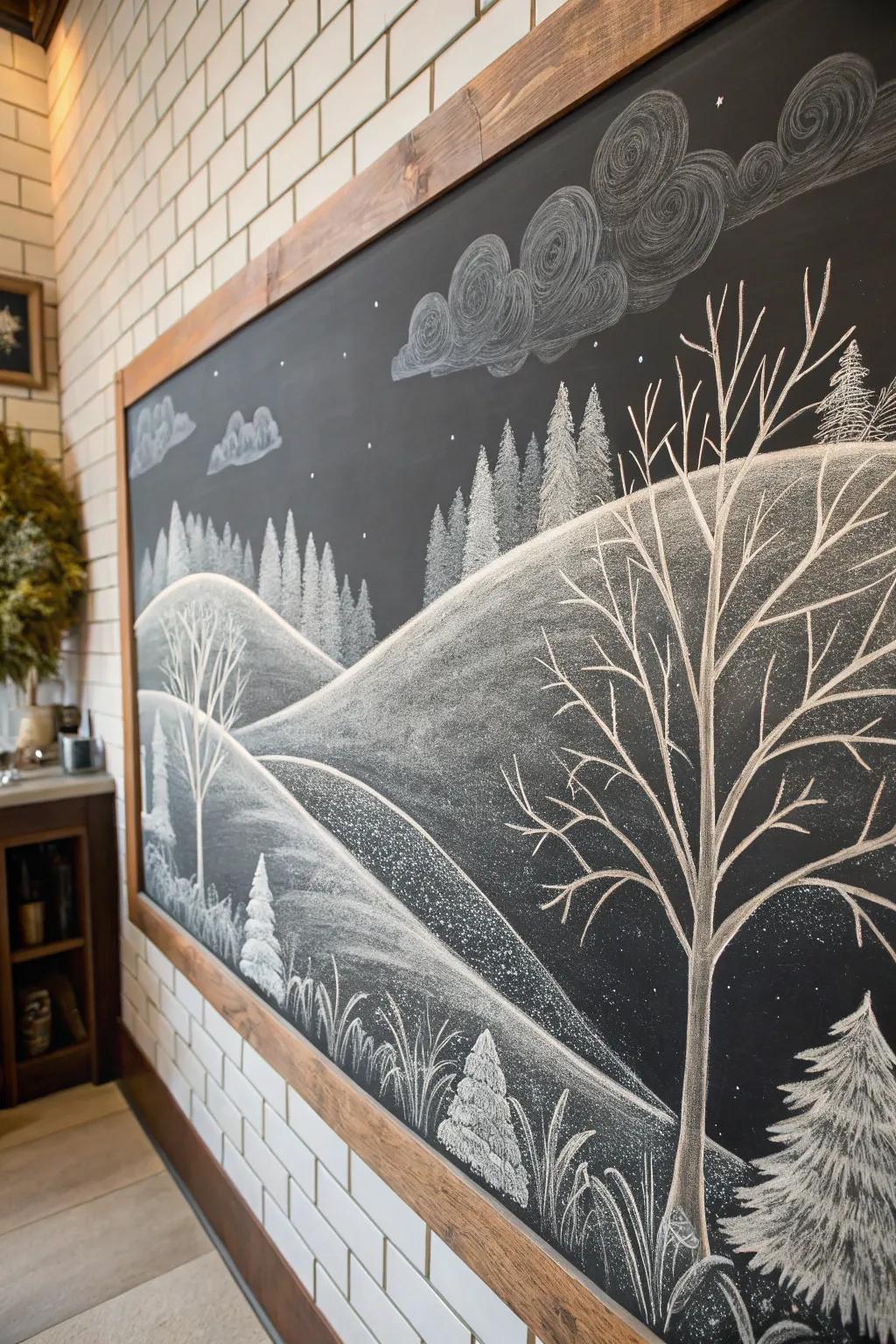 Embrace the tranquil allure of winter through a handcrafted drawing board retreat.