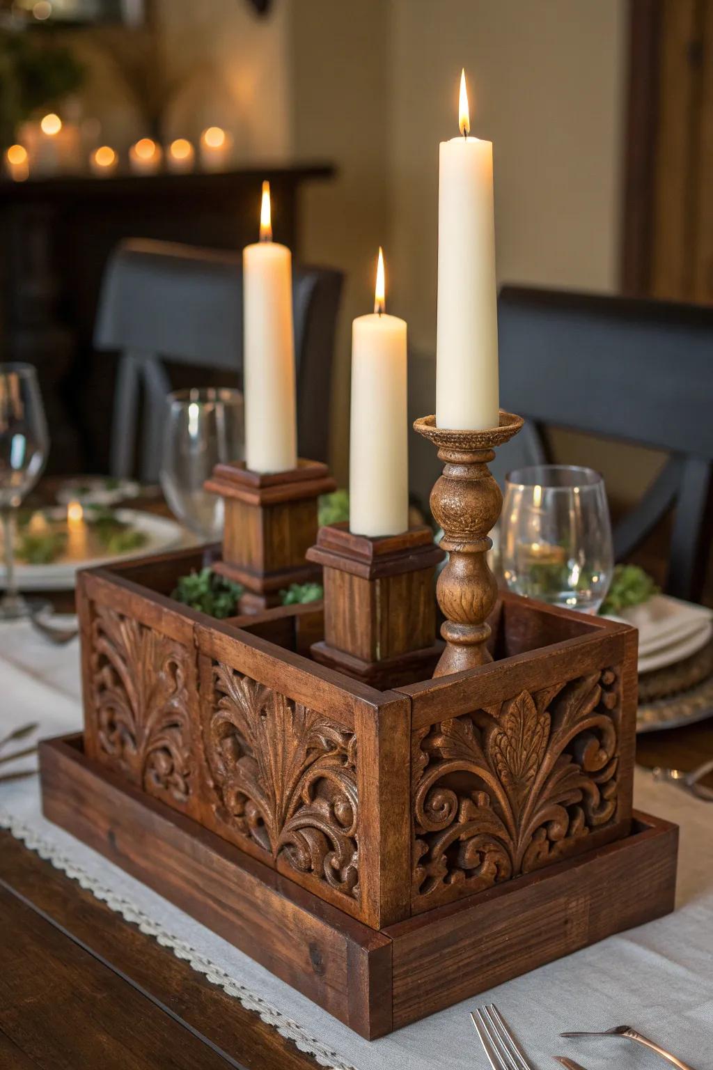 Enhance your mealtime encounter with a handmade timber illumination centerpiece, ideal for orchestrating unforgettable moments.
