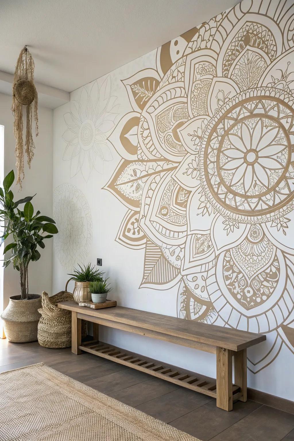 Redesign your ambiance with a breathtaking zentangle wall painting that amalgamates artistry with minimalist refinement.