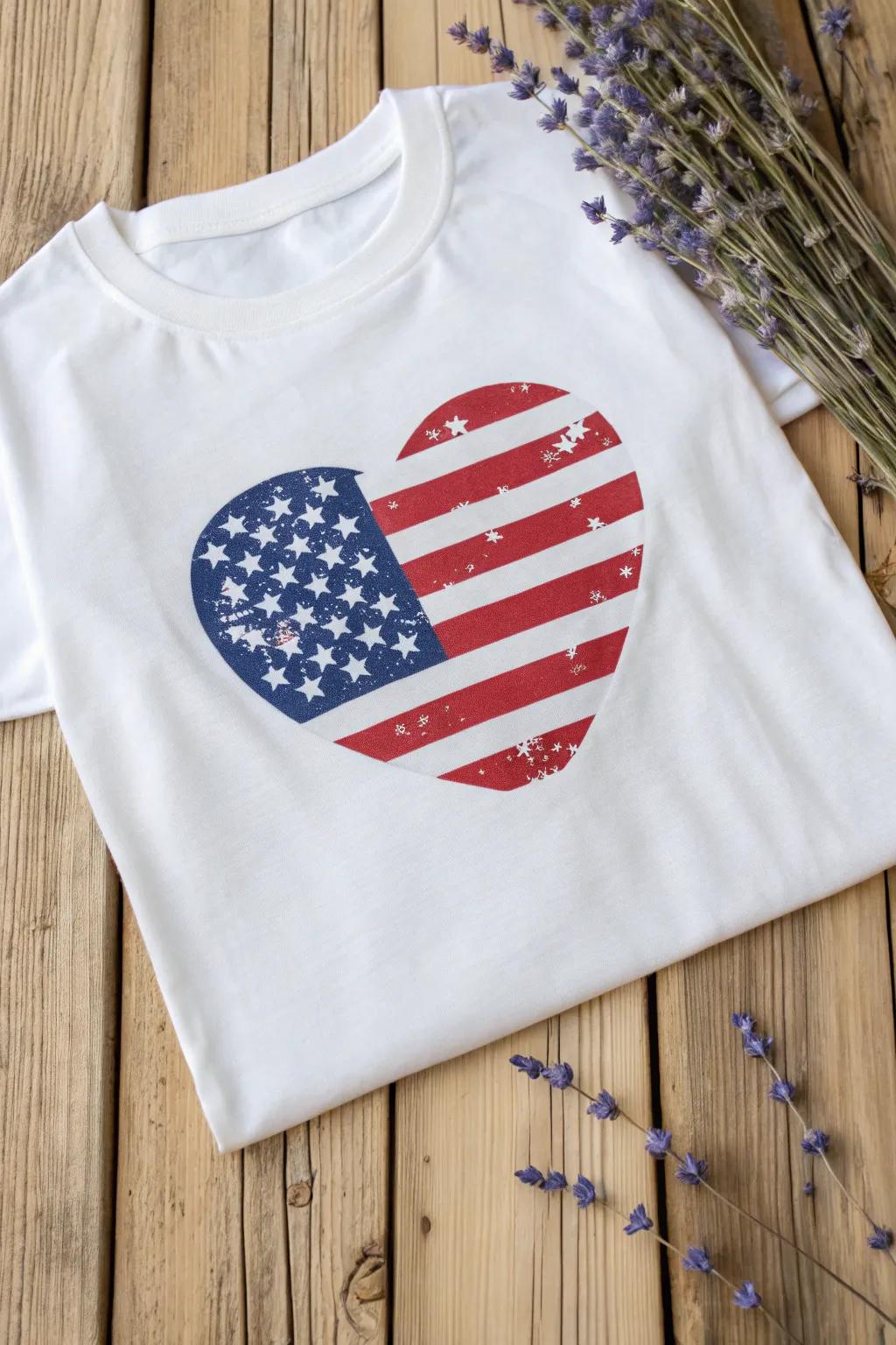 Commemorate in flair with this charming American banner heart tee, impeccable for your Independence Day festivities!