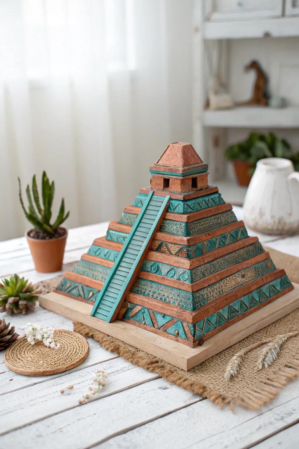 Transform your space with this stunning upcycled Chichen Itza art piece, where creativity harmonizes with sustainability.