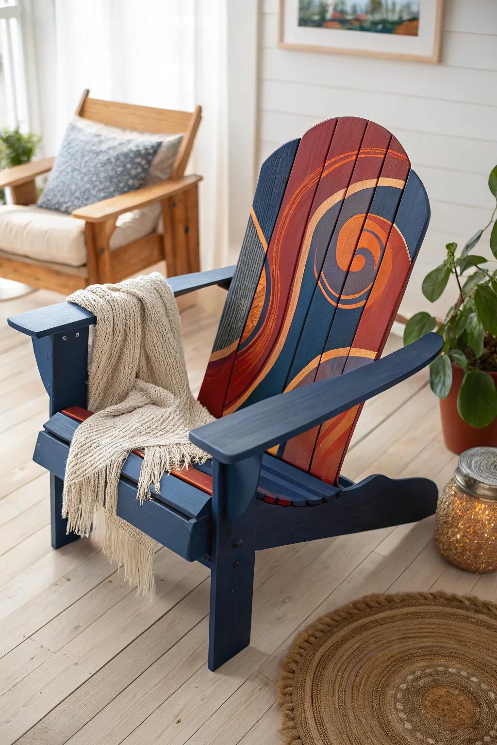 Unleash your creativity with abstract expressions—transform your Adirondack chair into a masterpiece that reflects your unique style.