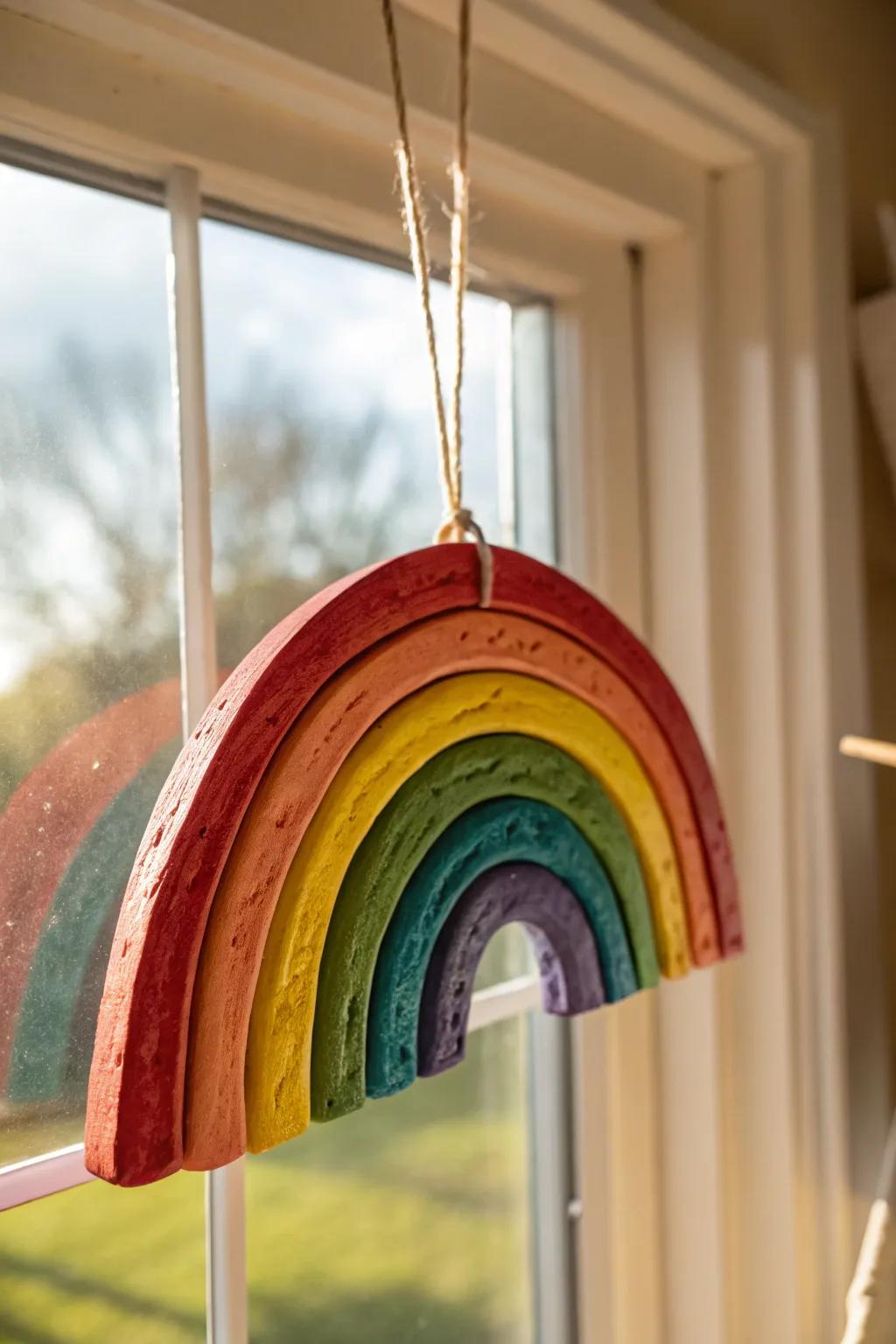 Add a dash of color and charm using hand-made clay rainbow decorations!