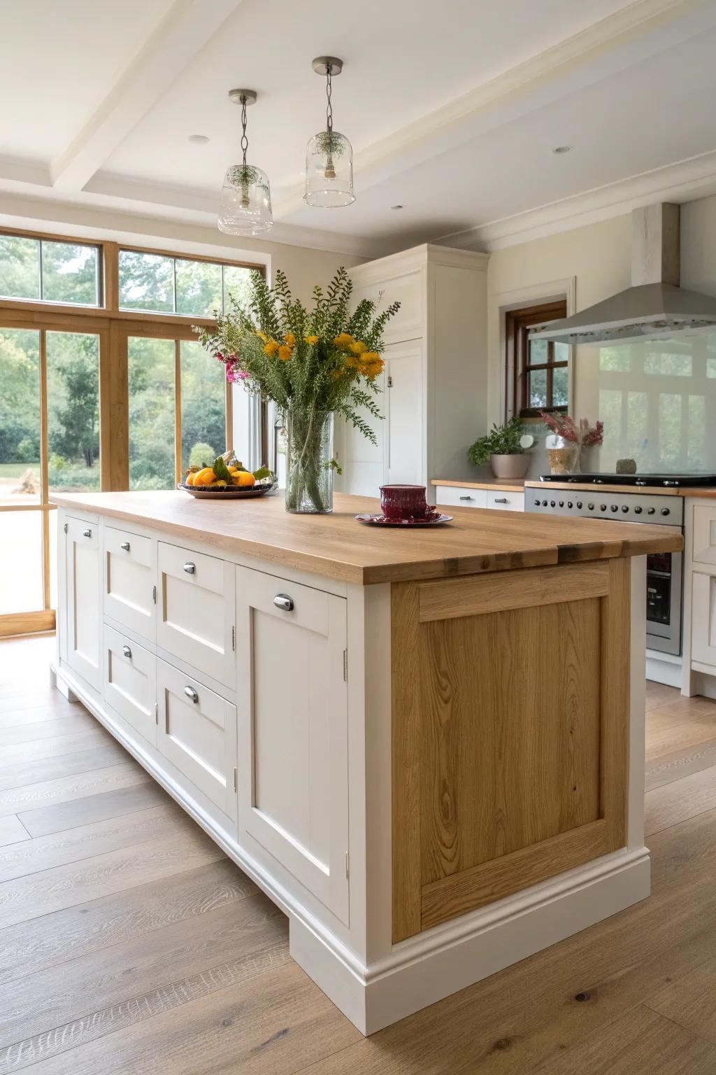 Effortlessly combine cooking and dining with a stunning unrestricted kitchen design that radiates natural beauty and minimalist charm.