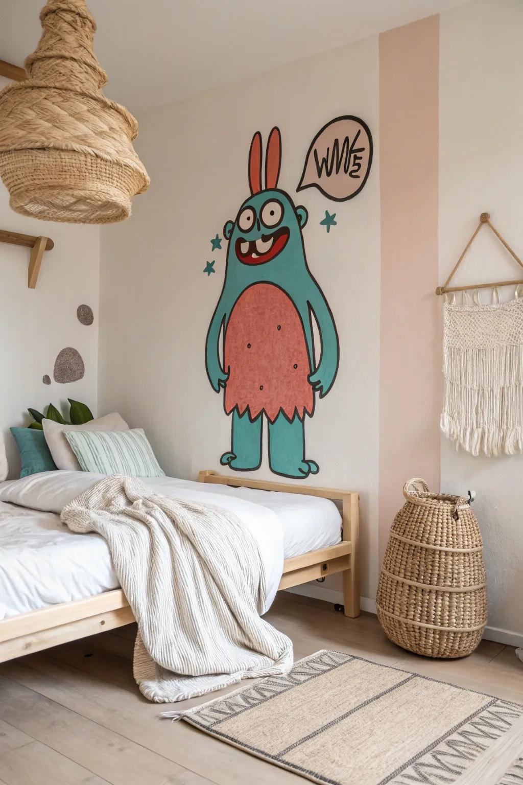 Awaken to whimsy: A playful cartoon breathes life into your bedroom with joy and color.