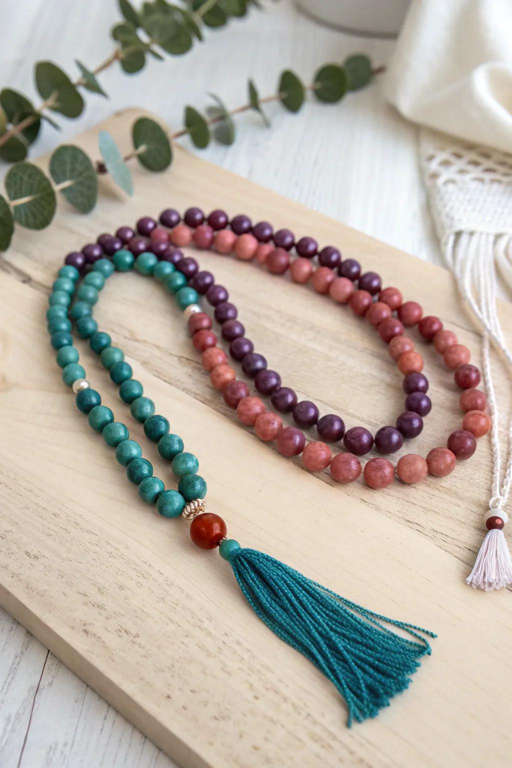 Fashion your personal route to peace via these dynamic meditation beads, a seamless combination of spiritualism and Boho refinement.