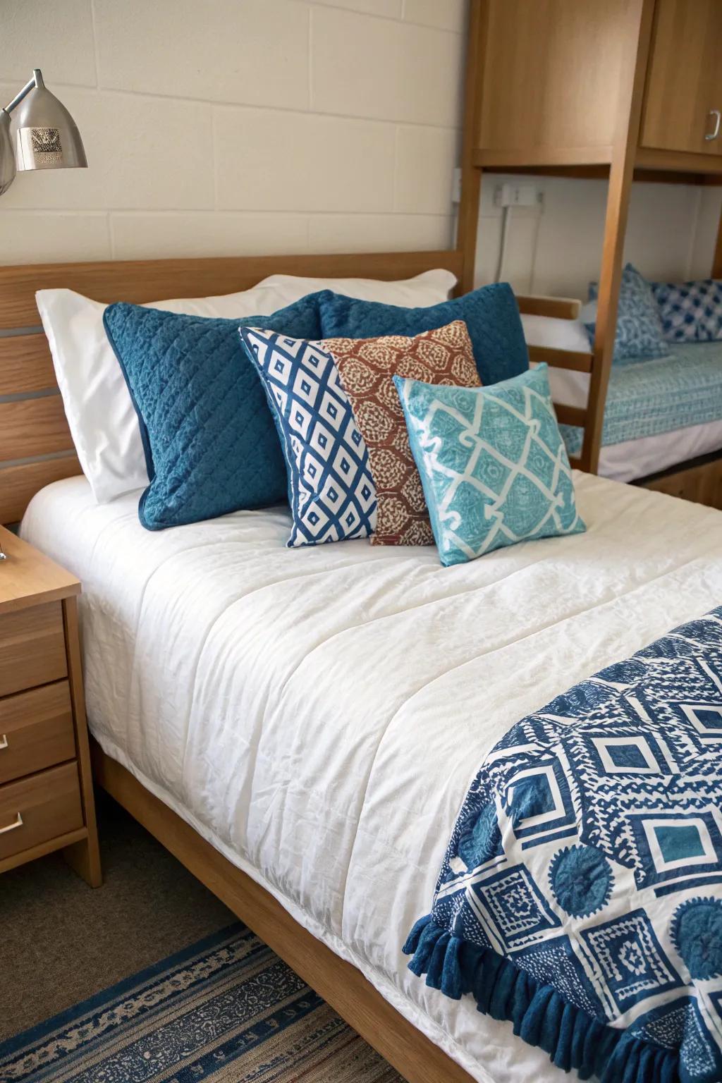 Azure cushions supply coziness and flair.