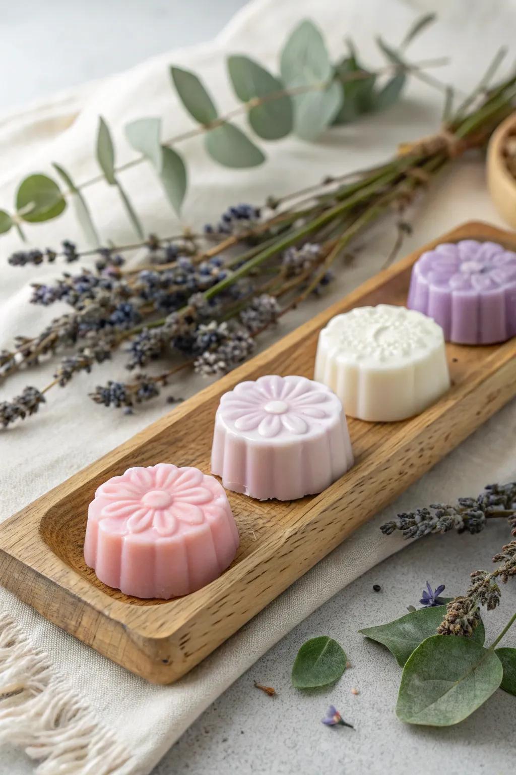 Delightful handcrafted miniature soap bars: an ideal blend of sophistication and simplicity for your bridal shower tokens.