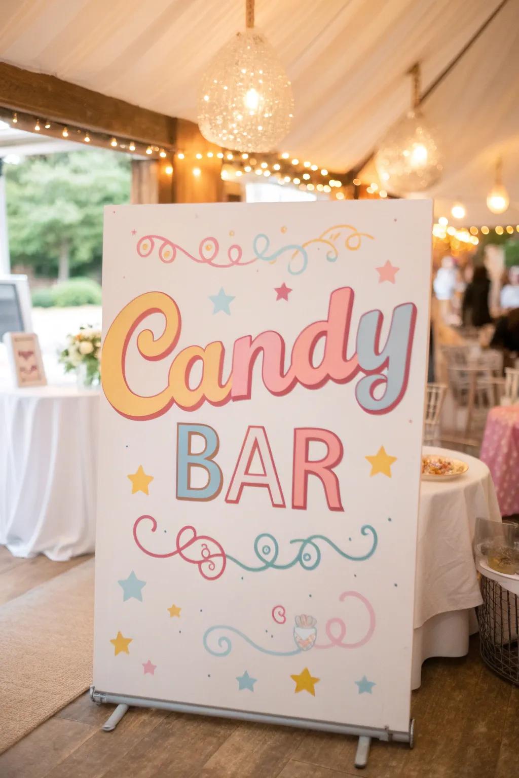 Charming markers augment the confection bar's appeal.