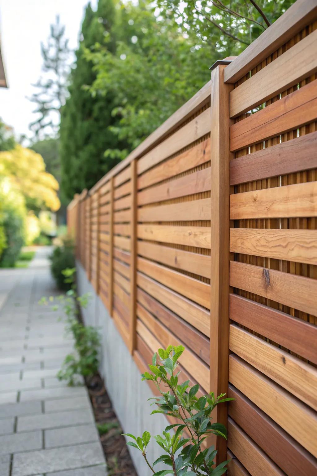 Elevate your garden with a timeless redwood slat fence—where elegance meets durability.
