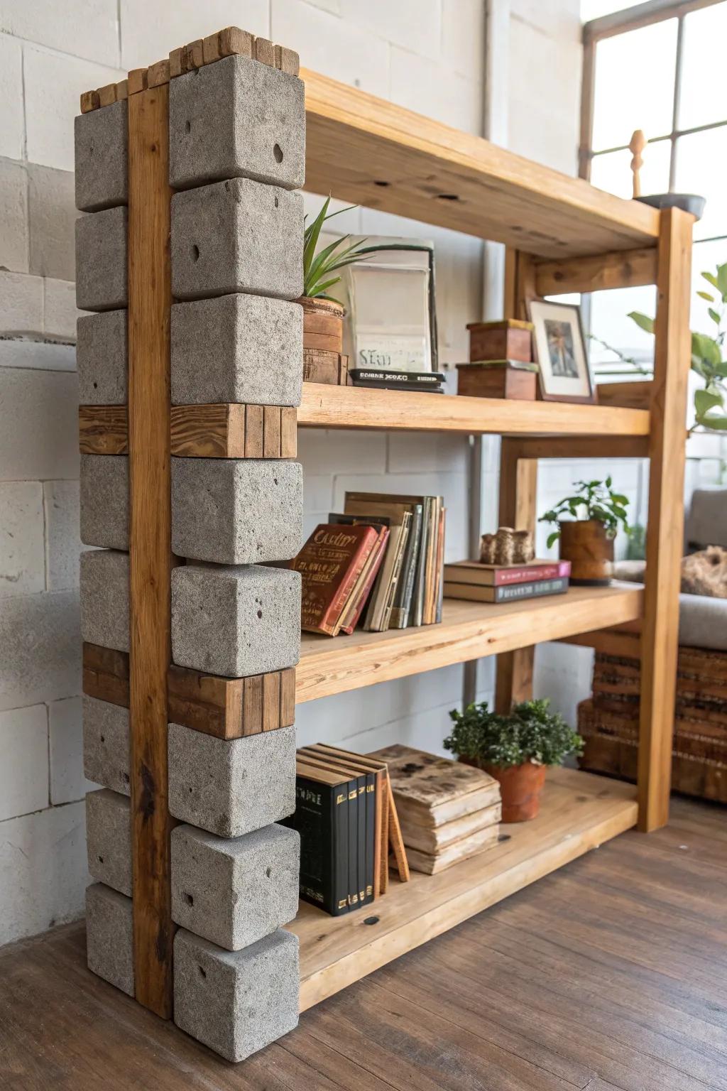 Convert raw components into a breathtaking, practical masterpiece with this concrete block shelving unit concept.